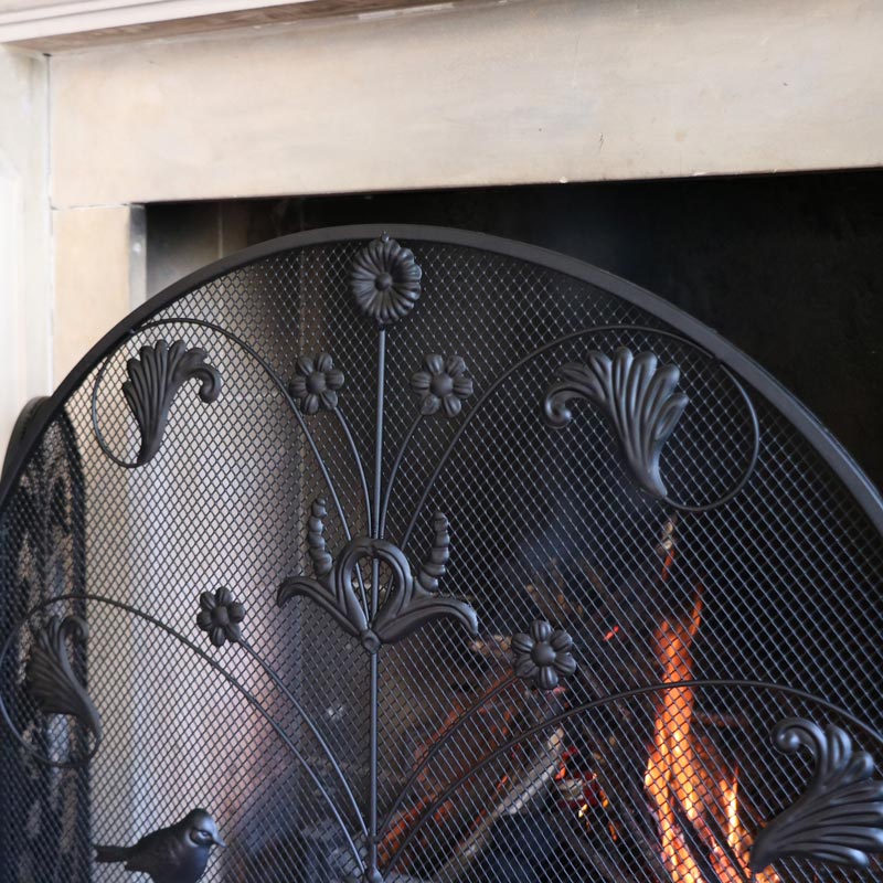 Black Metal Bird & Vine Fire Screen - Image 2