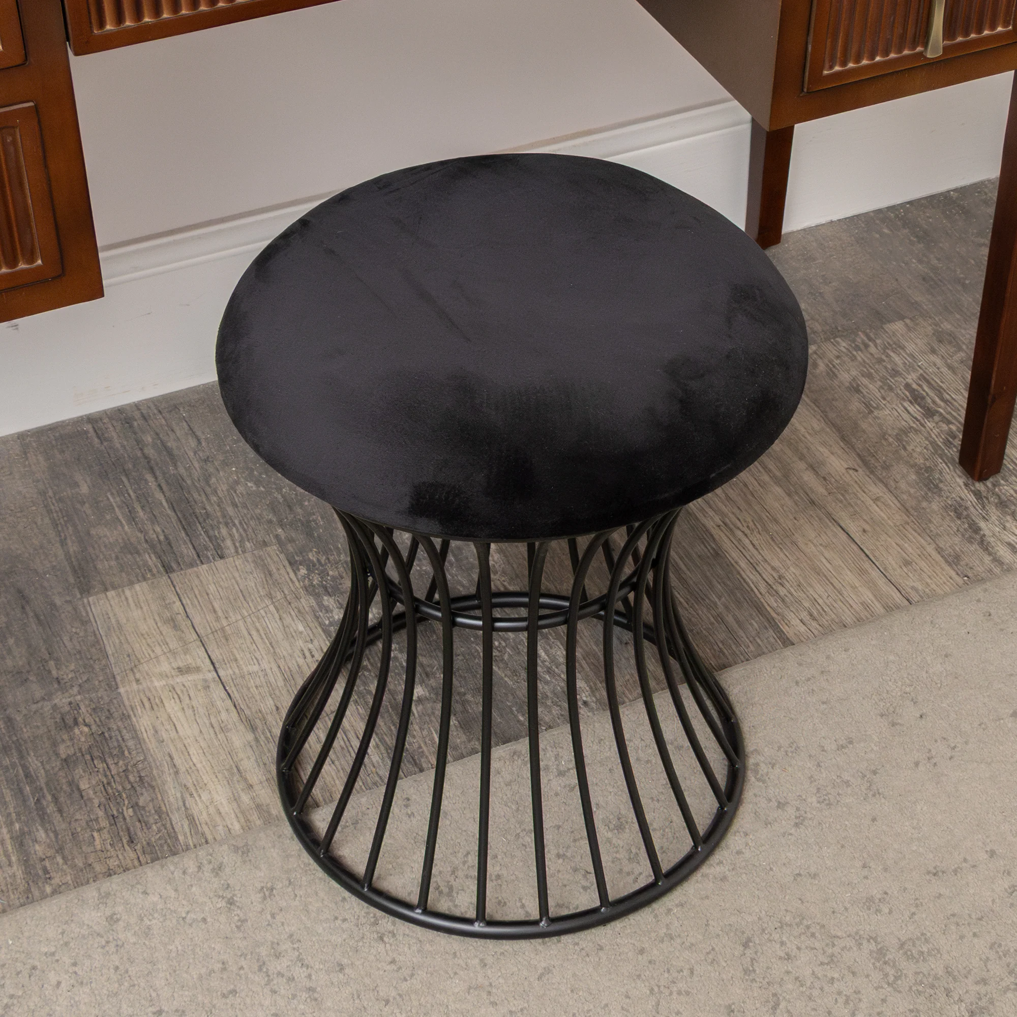 Black Metal Detailed Upholstered Dressing Table Stool - Image 4