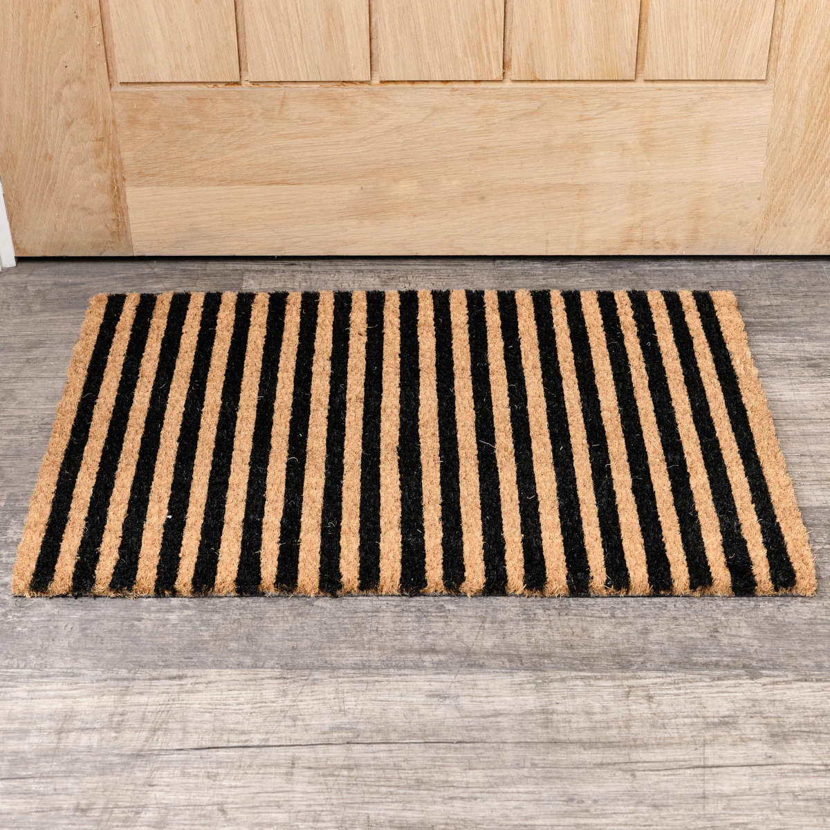 Black & Natural Striped Print Coir Door Mat 40cm x 60cm - Image 3