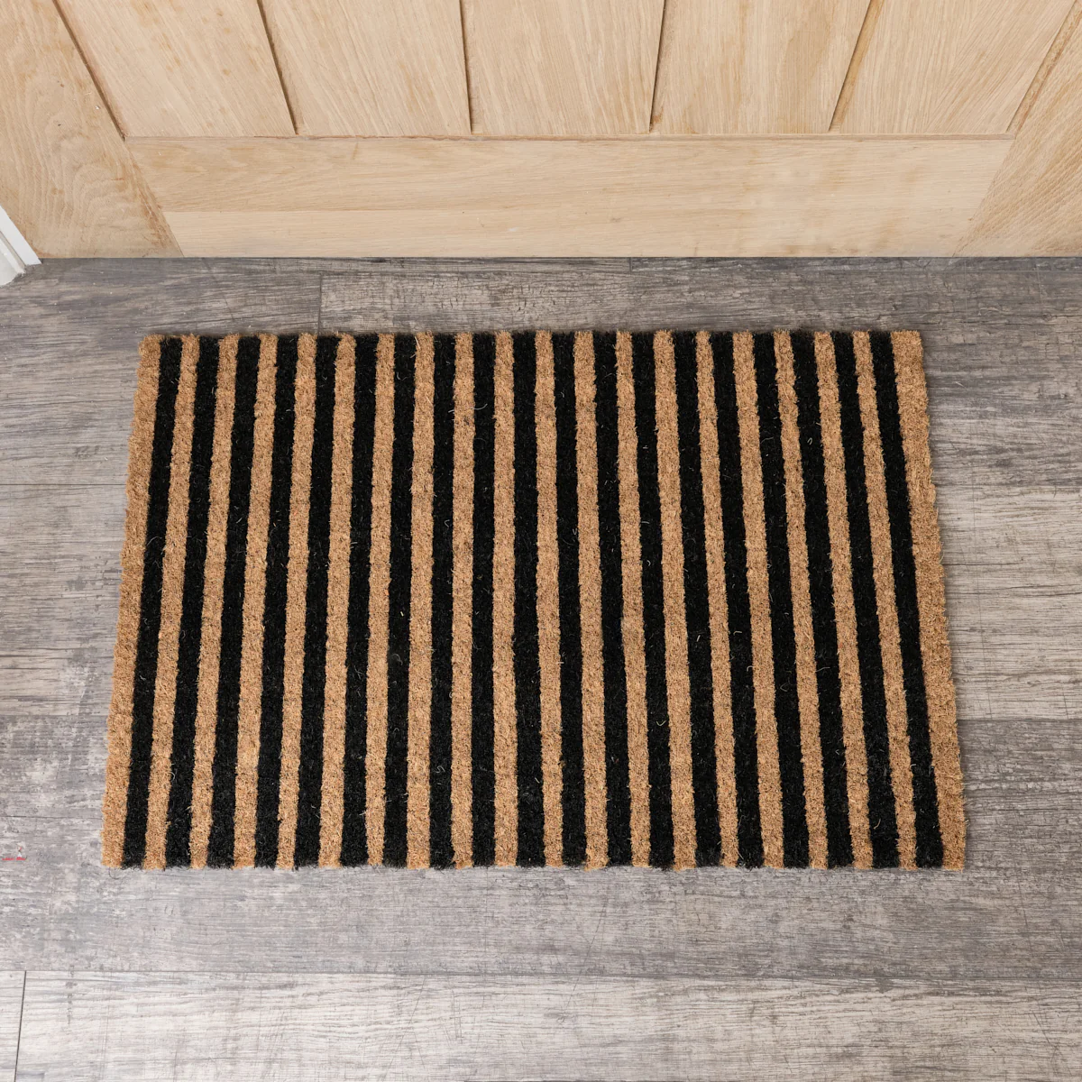 Black & Natural Striped Print Coir Door Mat 40cm x 60cm - Image 4