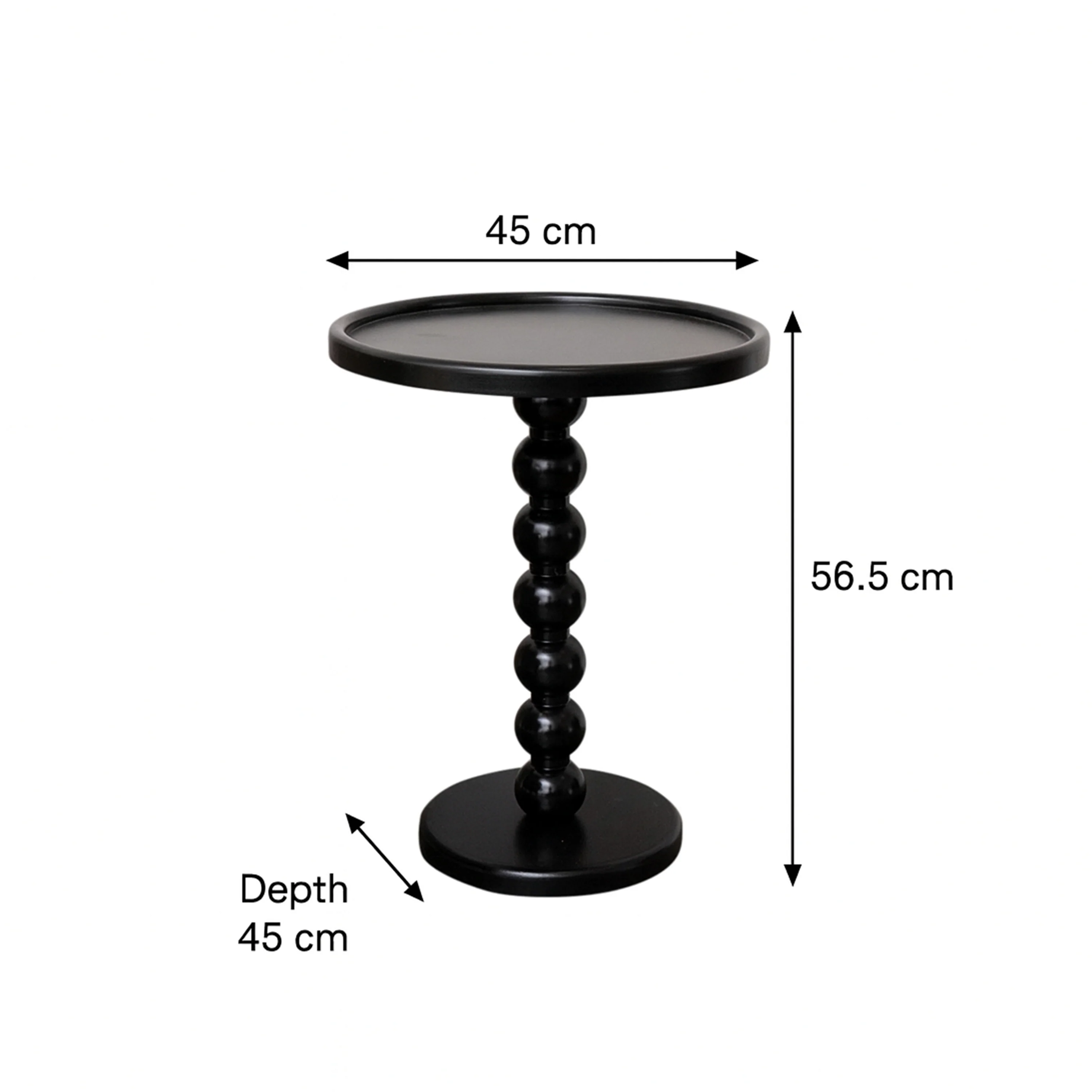 Black Painted Round Wooden Bobble Side Table - 45cm x 56.5cm - Image 6