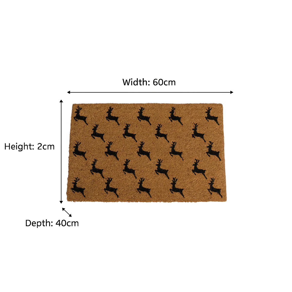 Black Reindeer Detail PVC Backed Coir Doormat 60cm x 40cm - Image 5