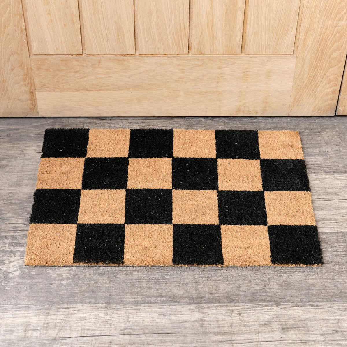 Black & Natural Checked Print Coir Door Mat 40cm x 60cm