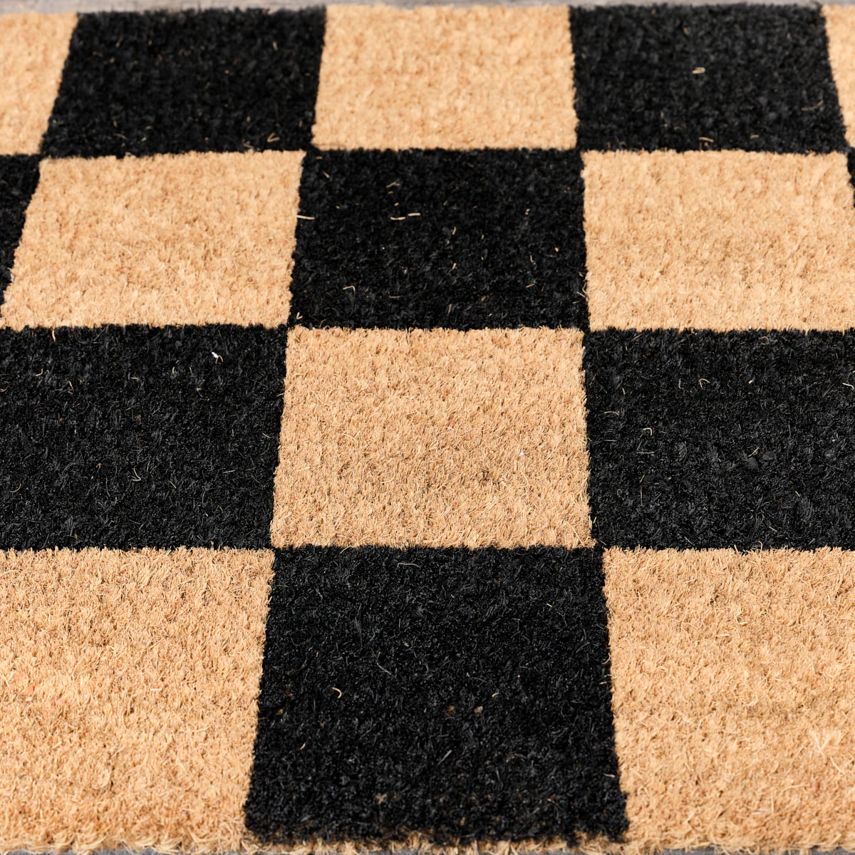 Black & Natural Checked Print Coir Door Mat 40cm x 60cm - Image 2