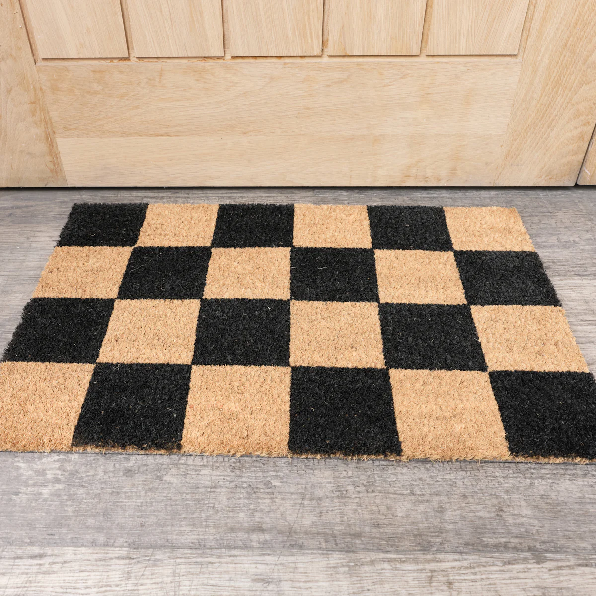 Black & Natural Checked Print Coir Door Mat 40cm x 60cm - Image 3