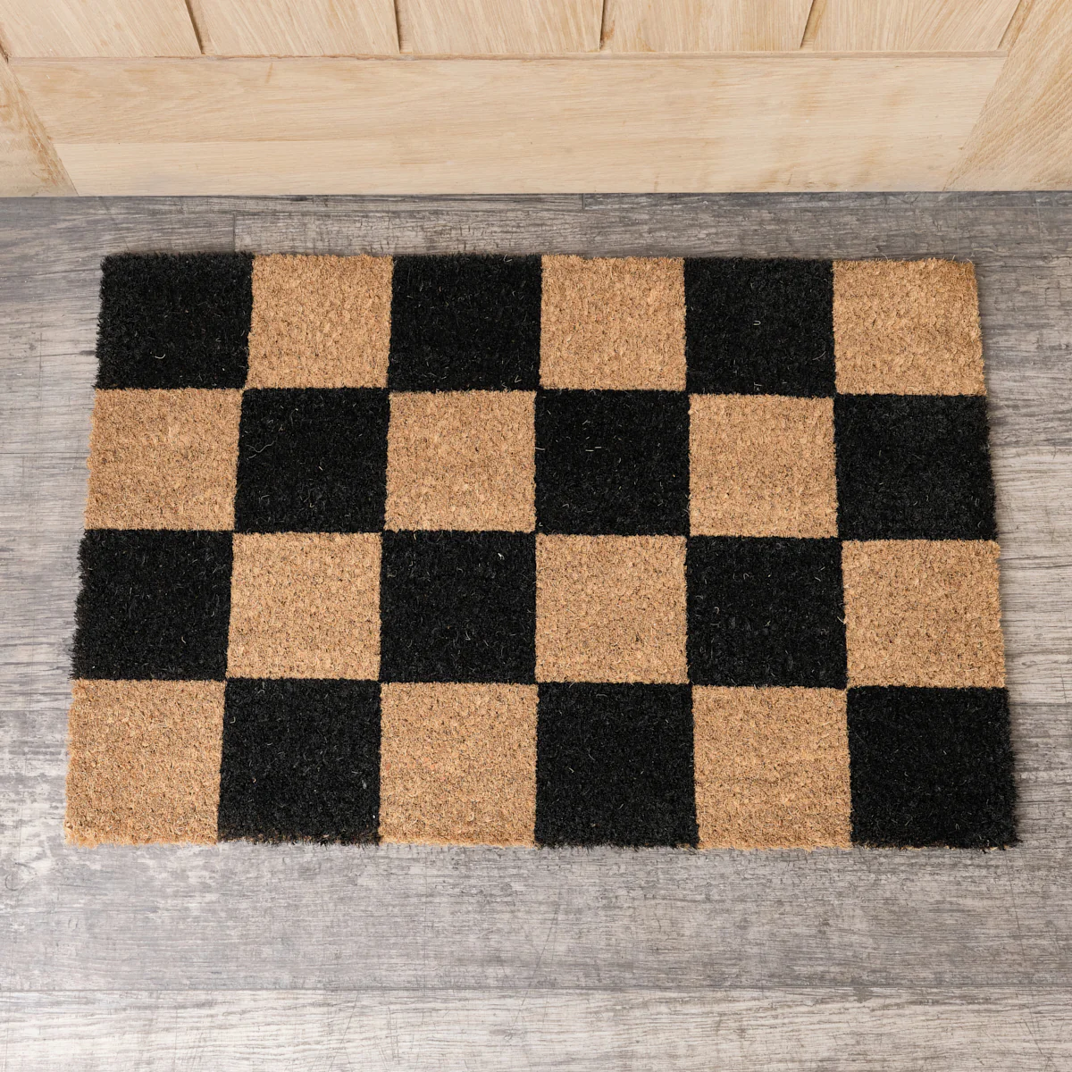 Black & Natural Checked Print Coir Door Mat 40cm x 60cm - Image 4