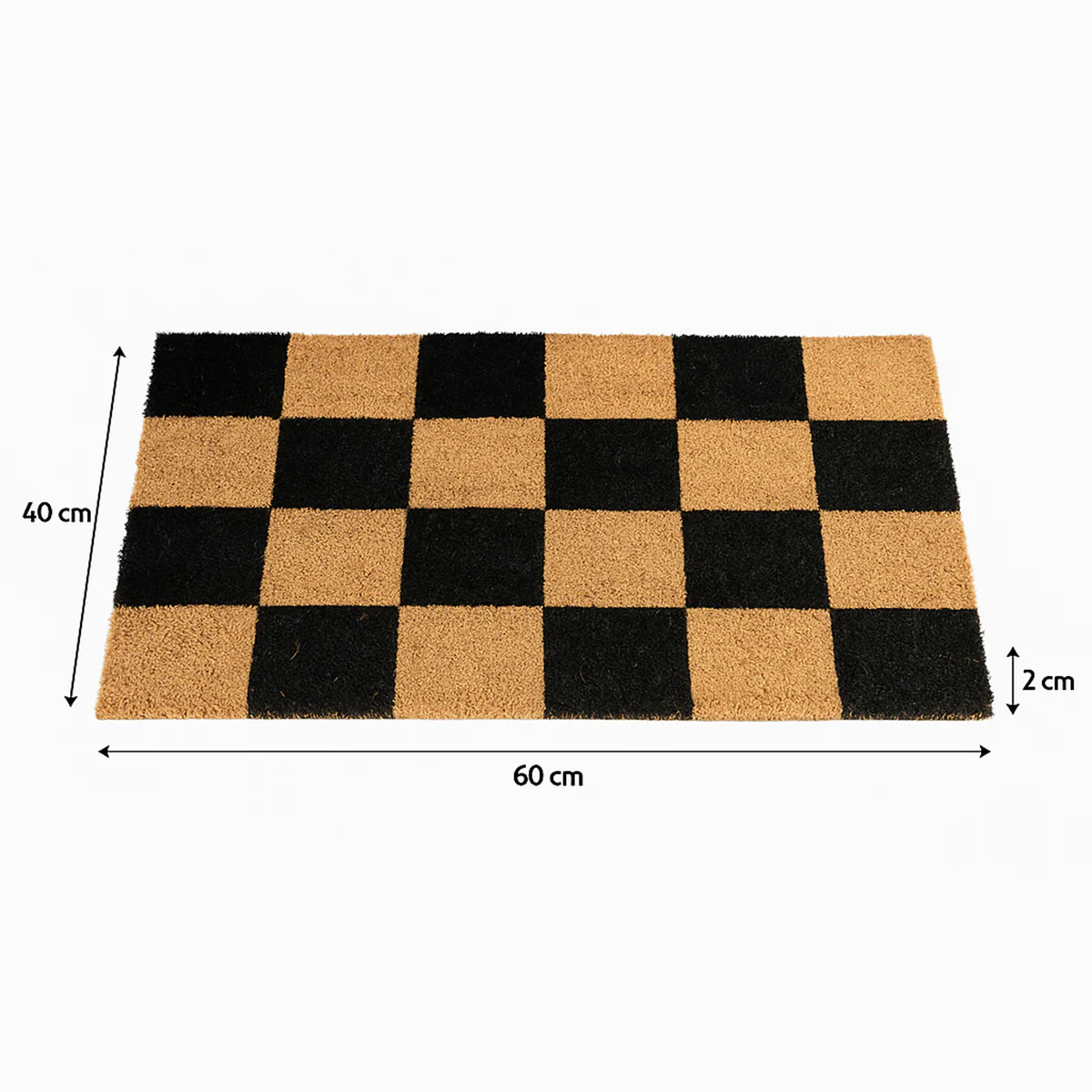 Black & Natural Checked Print Coir Door Mat 40cm x 60cm - Image 5
