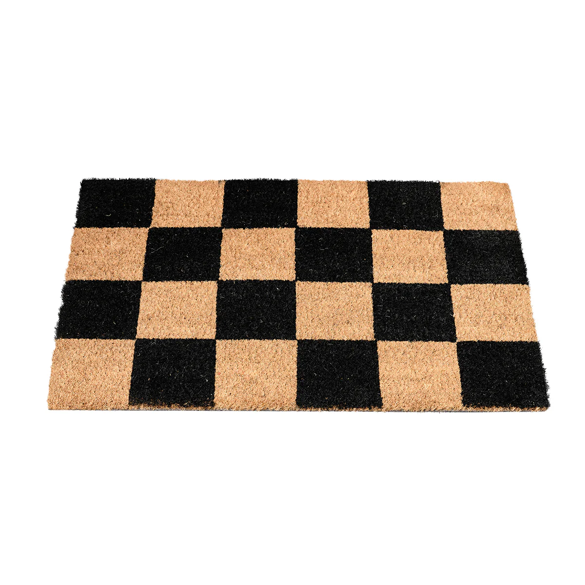 Black & Natural Checked Print Coir Door Mat 40cm x 60cm - Image 6