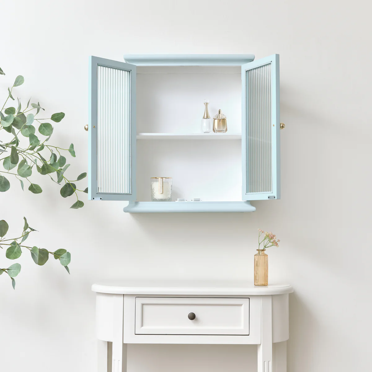 Duck Egg Blue Reeded Glass Wall Cabinet - Image 4