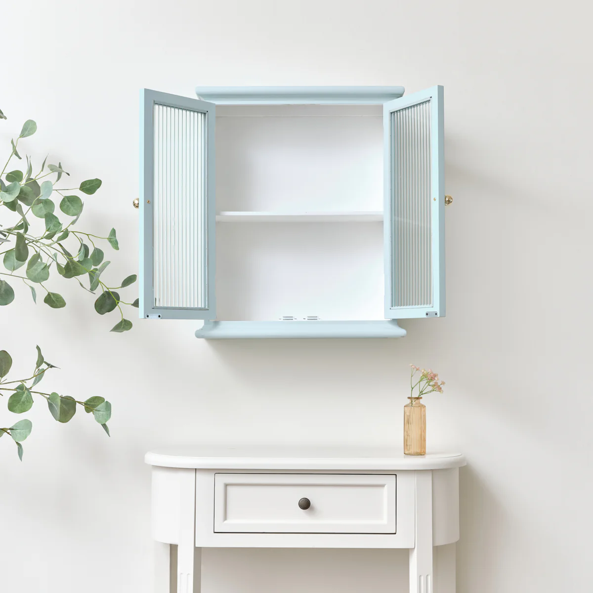 Duck Egg Blue Reeded Glass Wall Cabinet - Image 5