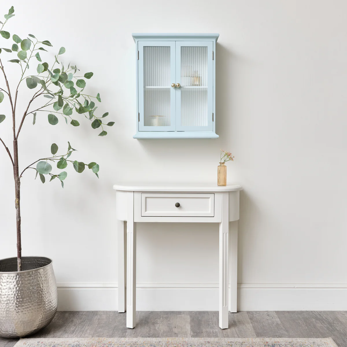 Duck Egg Blue Reeded Glass Wall Cabinet - Image 6