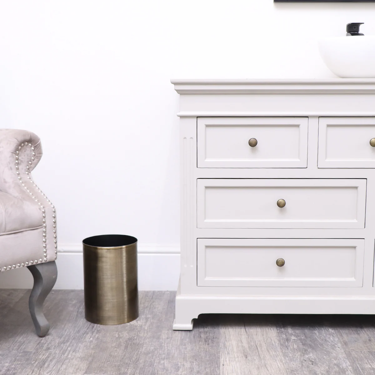 Brass Gold Textured Metal Waste Bin - Image 6