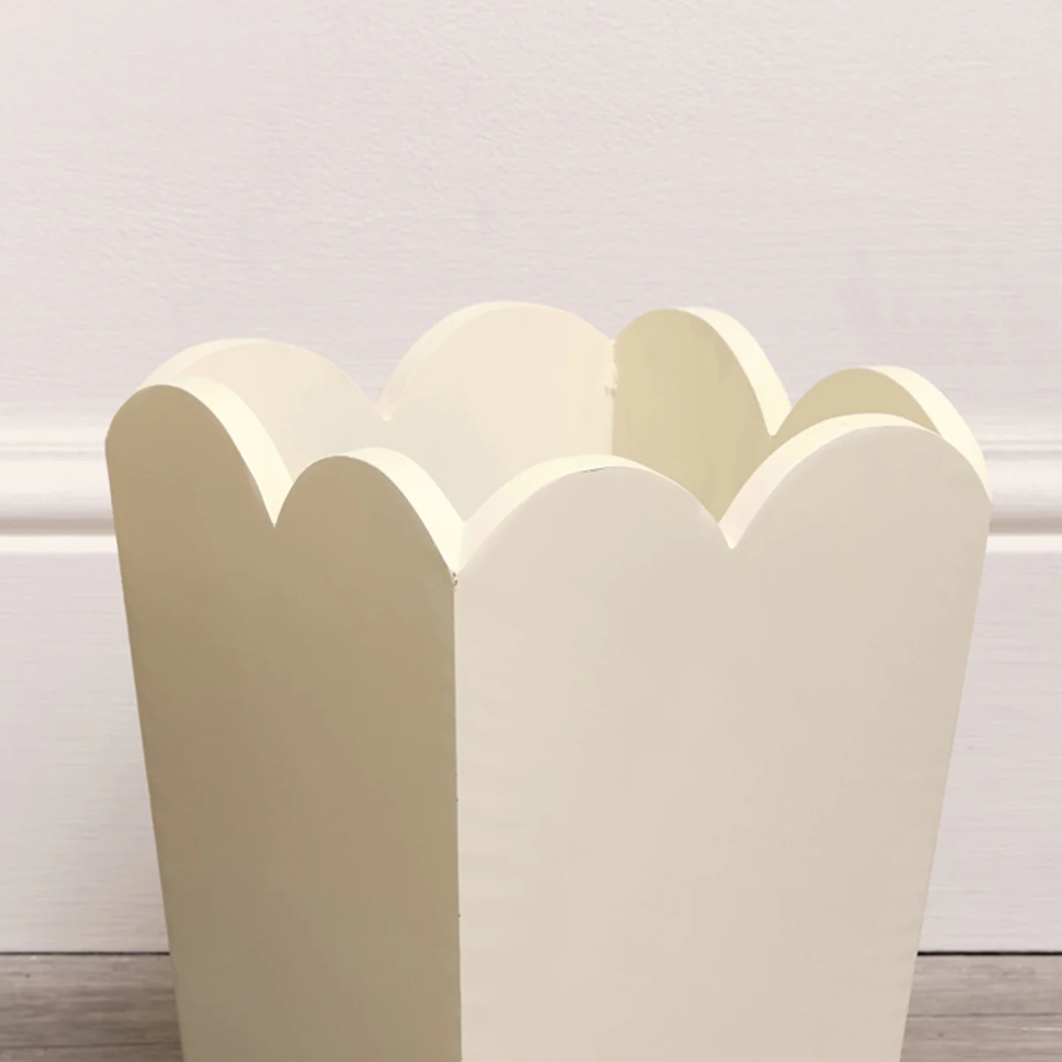 Cream Wooden Scalloped Edge Waste Paper Bin - Image 6