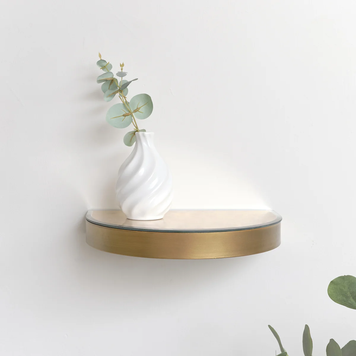 Curved Champagne With Gold Edge Mirrored Floating Wall Shelf - Image 2