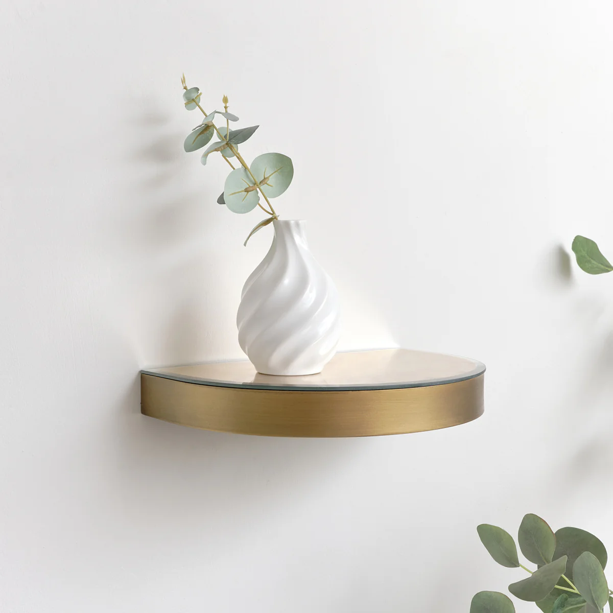 Curved Champagne With Gold Edge Mirrored Floating Wall Shelf - Image 3