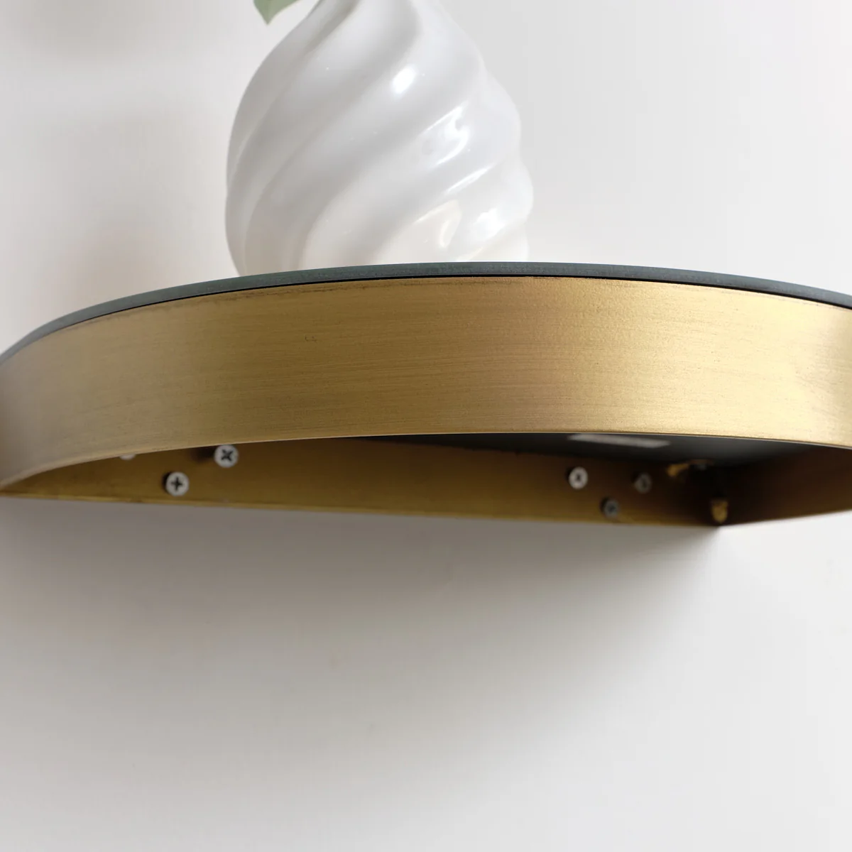 Curved Champagne With Gold Edge Mirrored Floating Wall Shelf - Image 4