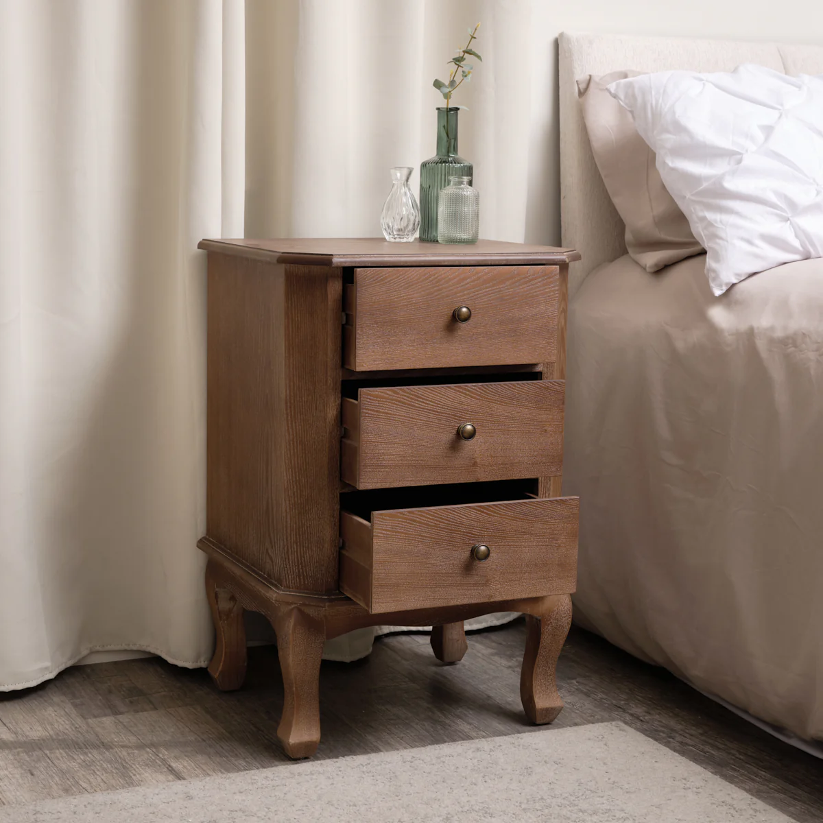 Dark Wood 3 Drawer Bedside Table - Ashwell Range - Image 3