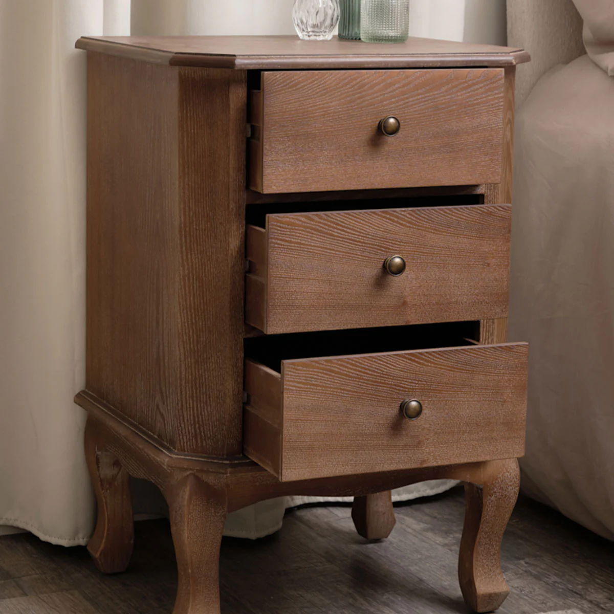 Dark Wood 3 Drawer Bedside Table - Ashwell Range - Image 7