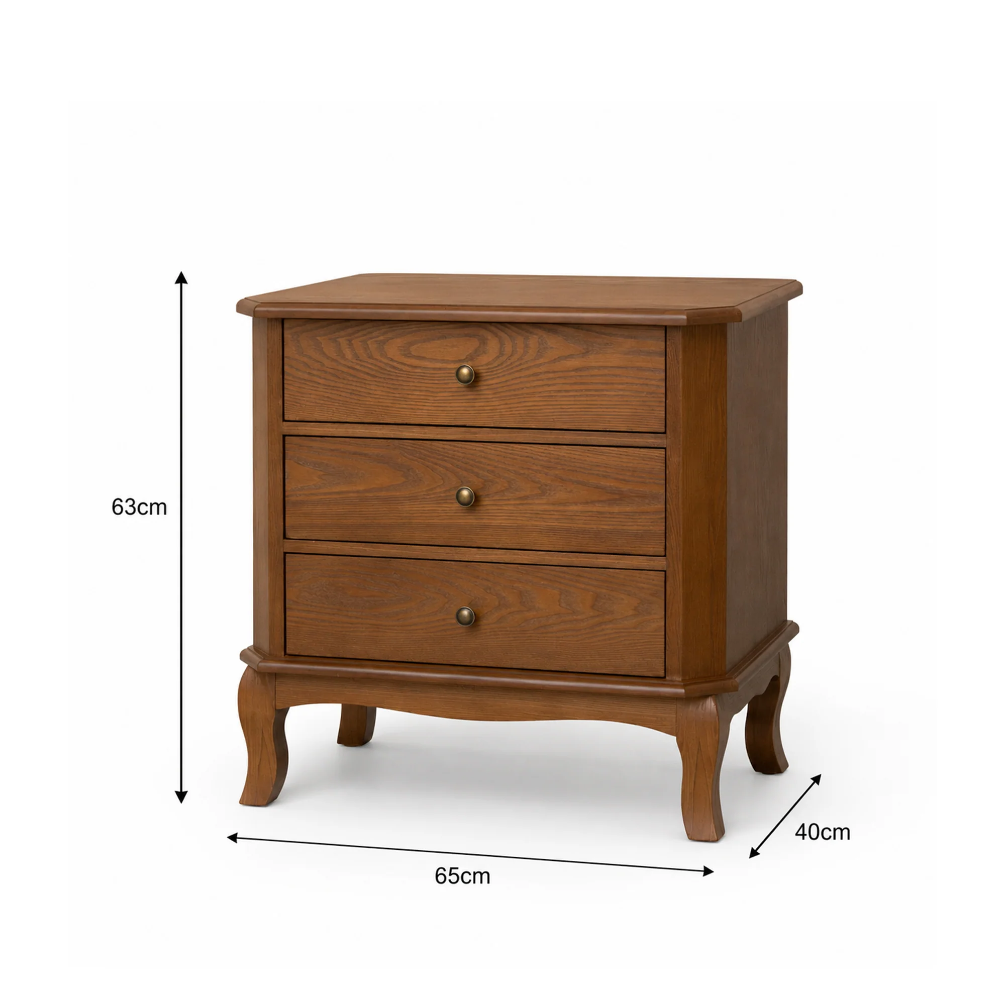 Dark Wood 3 Drawer Extra Wide Bedside Table - Ashwell Range - Image 7