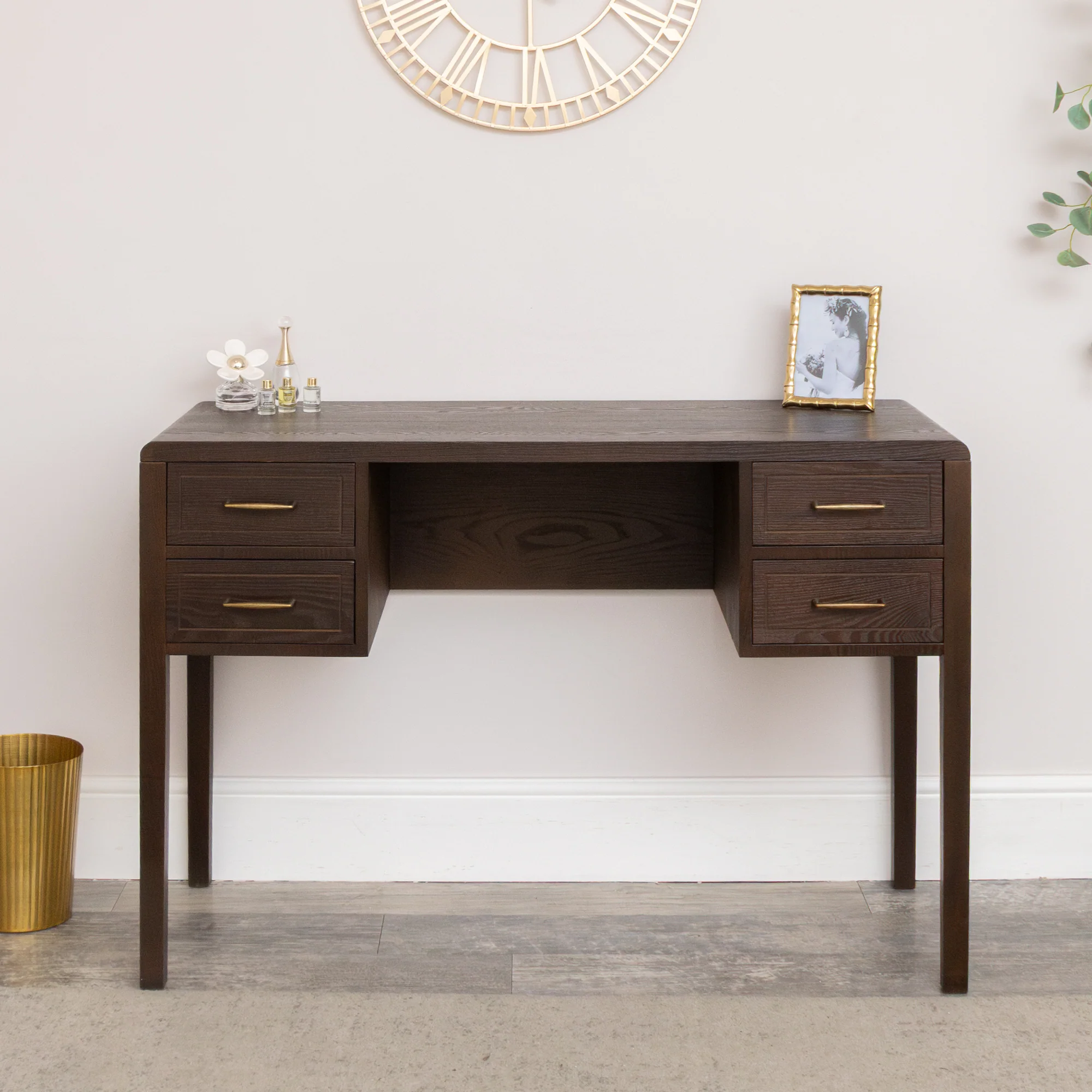 Dark Wood 4 Drawer Dressing Table - Kingsley Range - Image 6