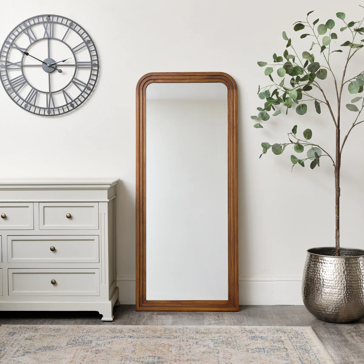 Dark Wood Arched Frame Wall Mirror 60cm x 140cm - Image 5