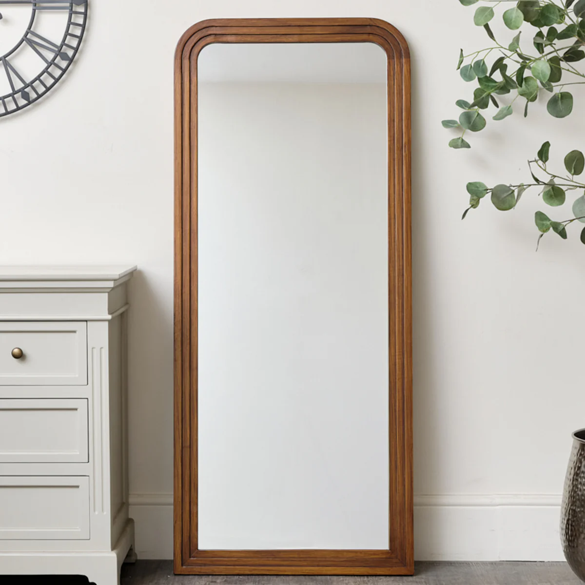 Dark Wood Arched Frame Wall Mirror 60cm x 140cm - Image 6