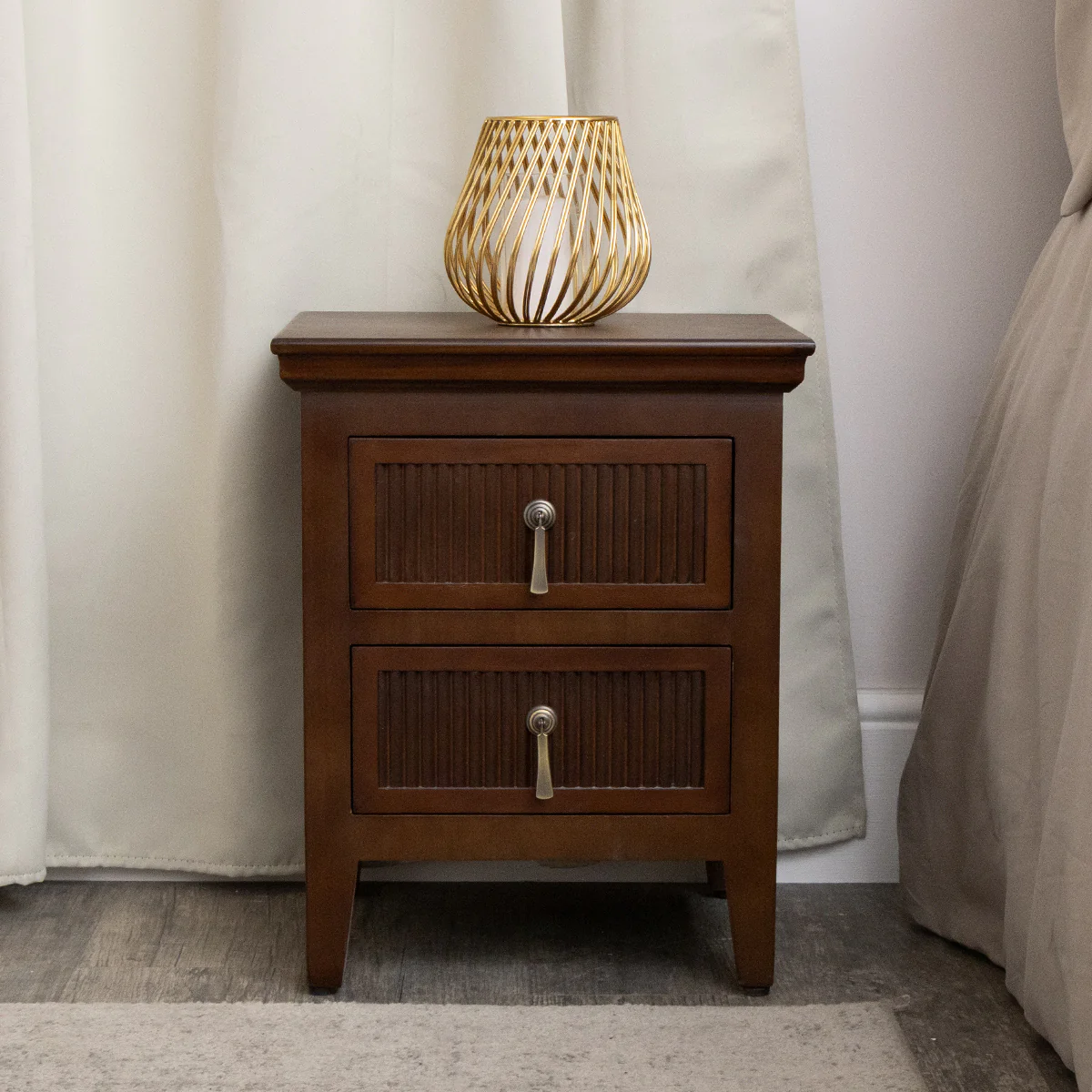 Dark Wood Reeded 2 Drawer Bedside Table - Georgian Range - Image 5