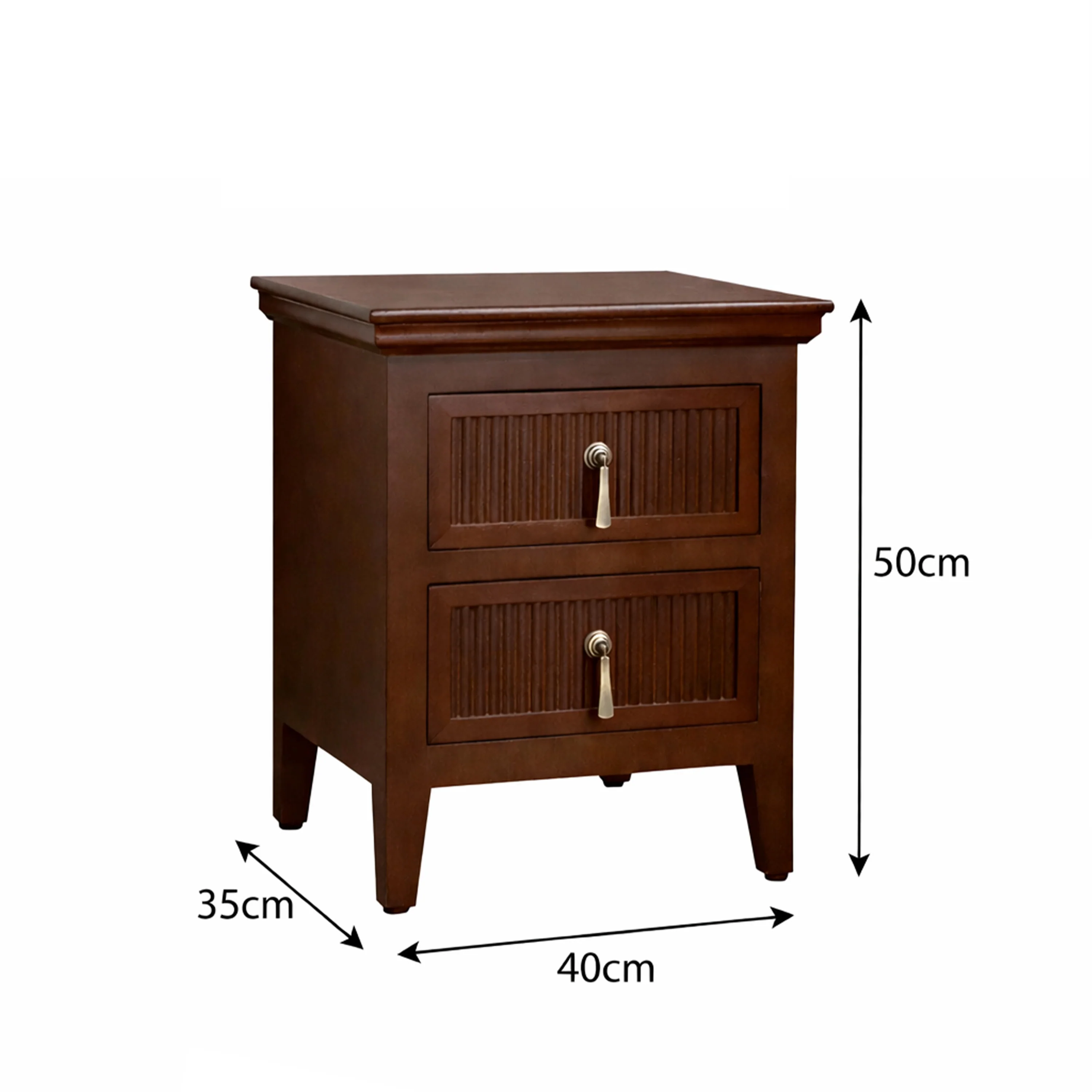 Dark Wood Reeded 2 Drawer Bedside Table - Georgian Range - Image 7
