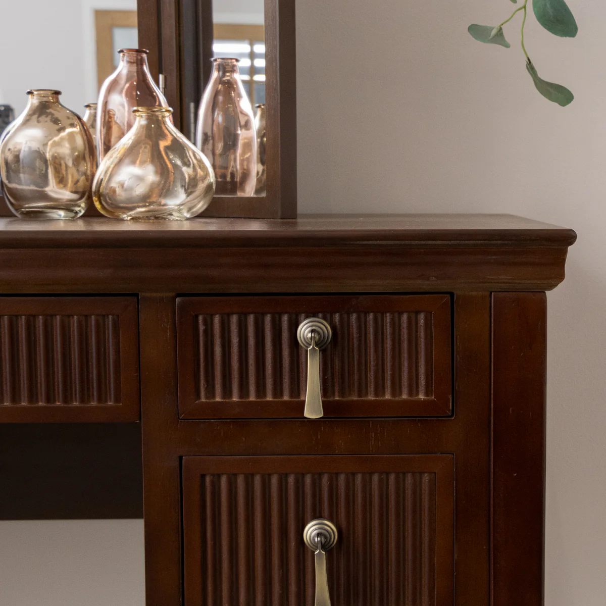 Dark Wood Reeded Dressing Table Set - Georgian Range - Image 4
