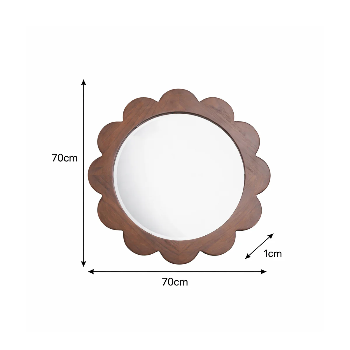 Dark Wood Scalloped Edge Bevelled Wall Mirror - 70cm - Image 7