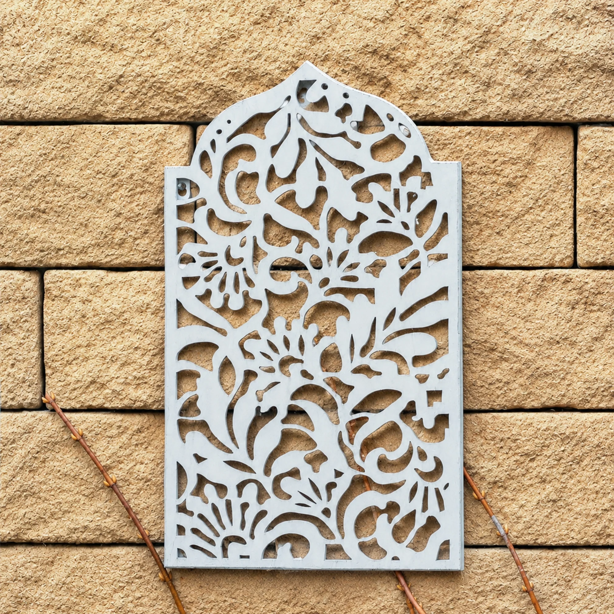 Distressed White Garden Wall Art Plaque - 30cm x 50cm