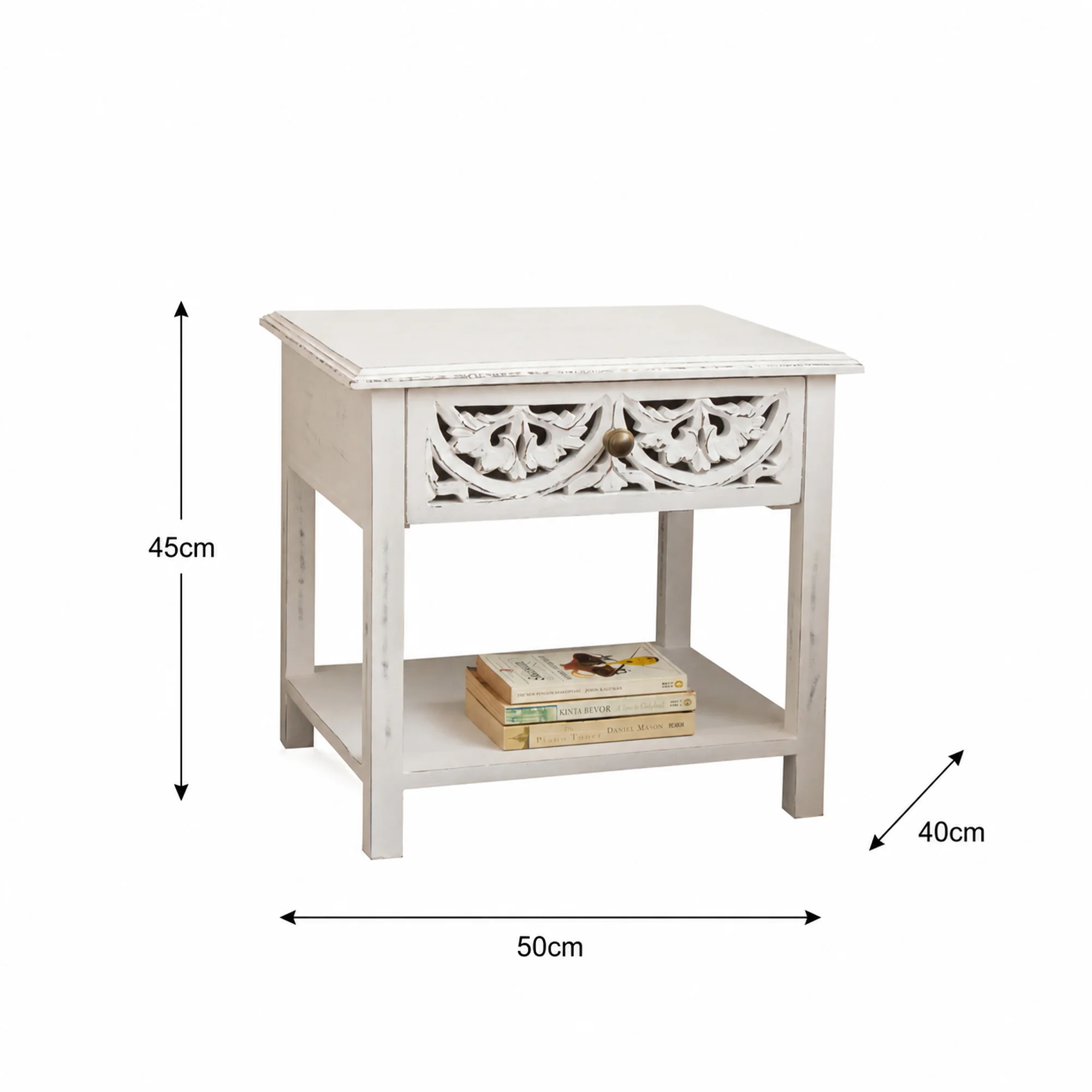 Distressed White Mango Wood Bohemian Bedside Table - Freya White Range - Image 7