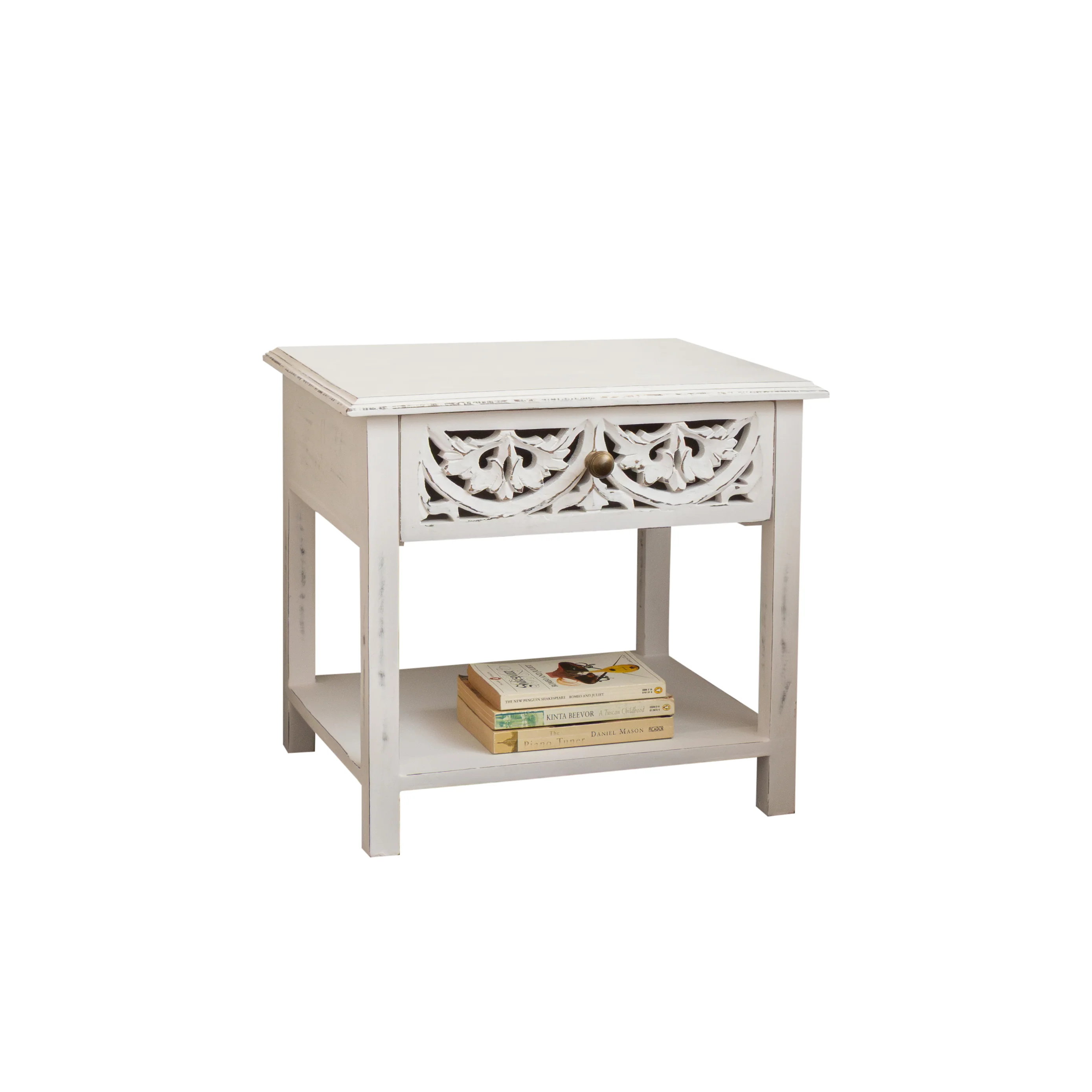 Distressed White Mango Wood Bohemian Bedside Table - Freya White Range - Image 8