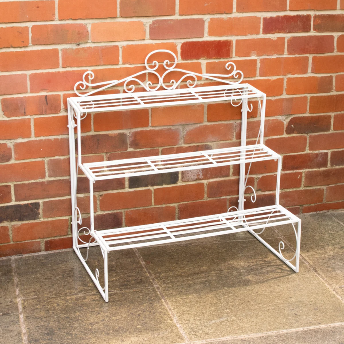 Distressed White Metal Three Tier Plant Theatre Stand - Image 4
