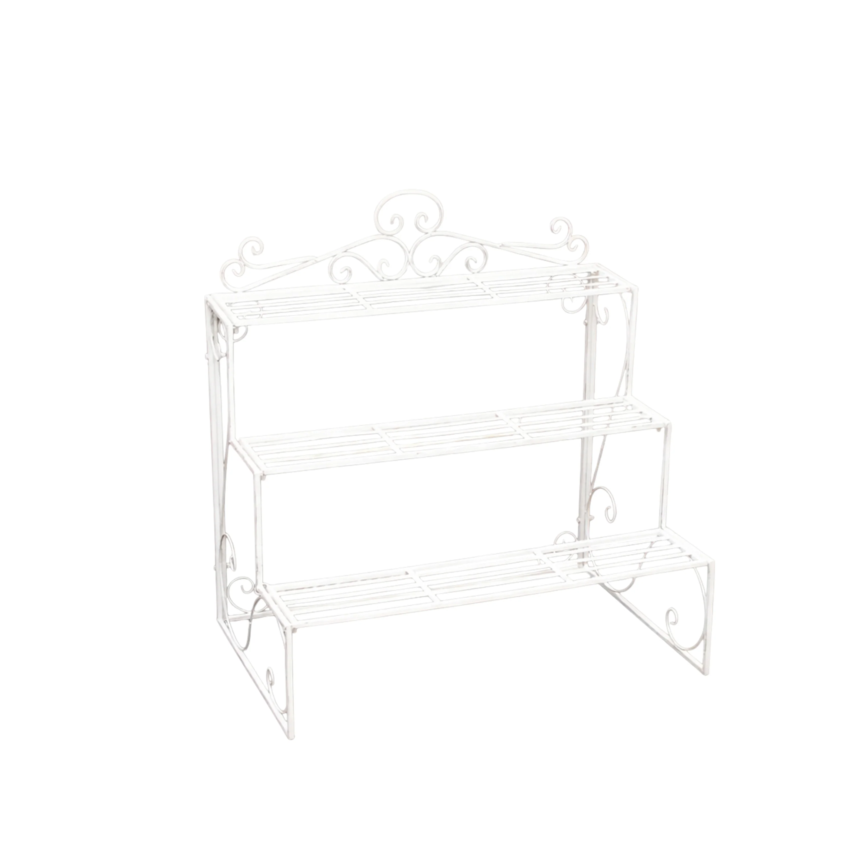 Distressed White Metal Three Tier Plant Theatre Stand - Image 6