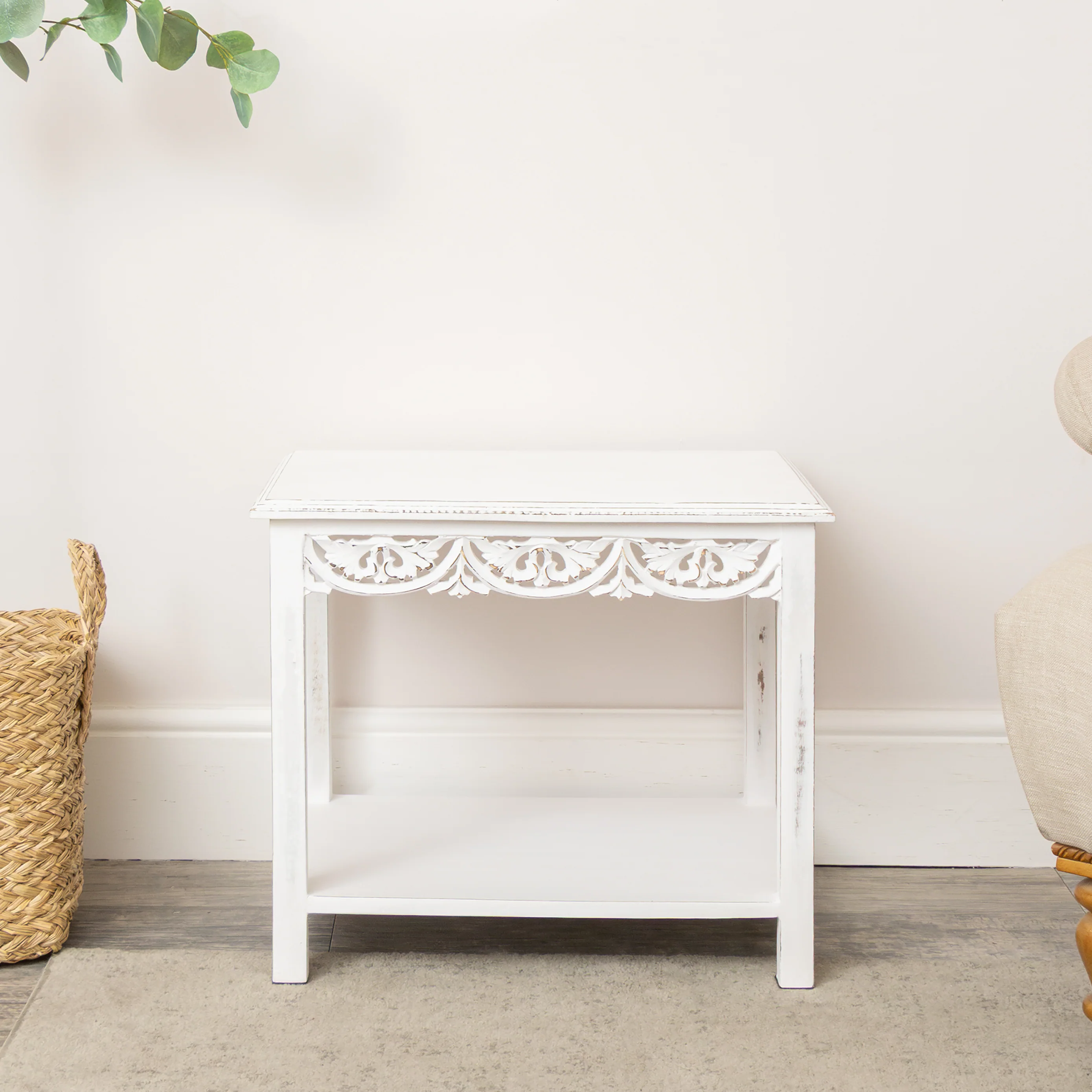 Distressed White Painted Bohemian Side Table - Freya White Range - Image 4