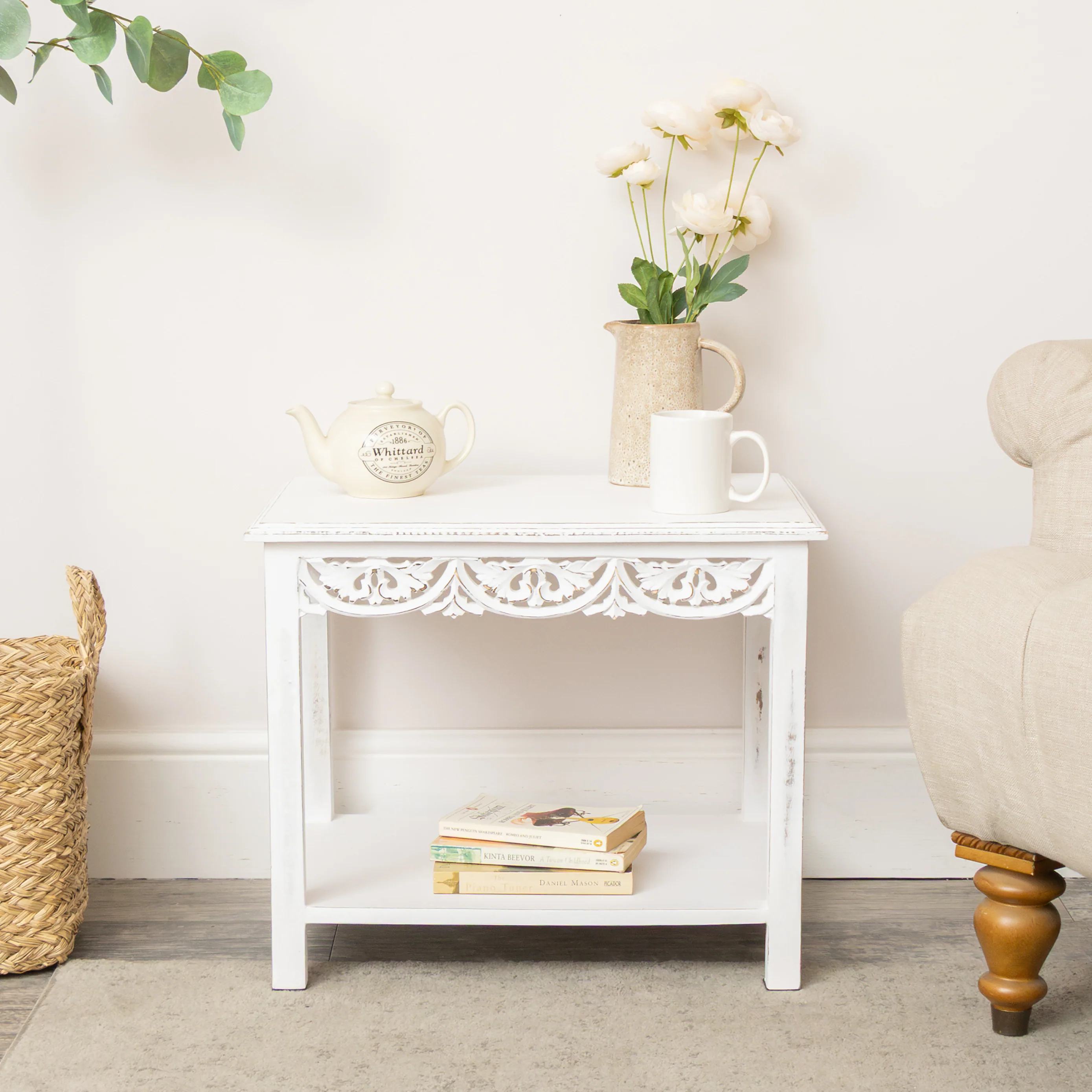Distressed White Painted Bohemian Side Table - Freya White Range - Image 5