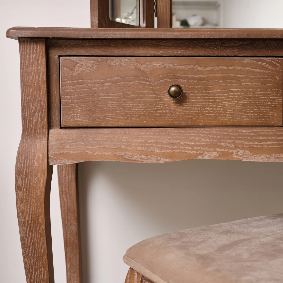 Dark Wood Dressing Table, Mirror & Stool Set - Ashwell Range - Image 3