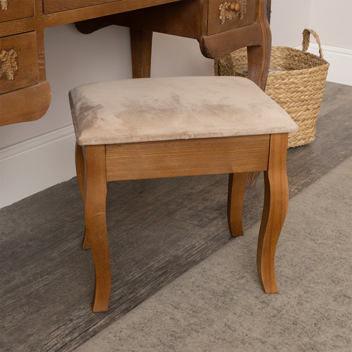 Wooden Dressing Table Desk with Triple Mirror and Stool & Pair of 3 Drawers Bedside Tables - Pays Du Bois Range - Image 6