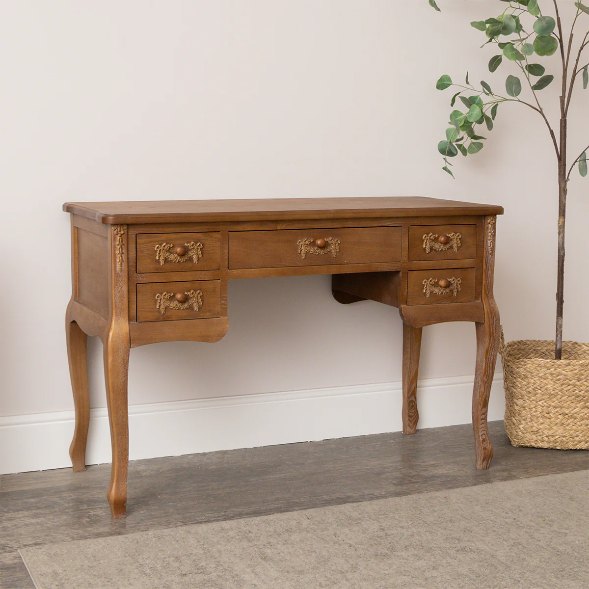 Wooden Dressing Table Desk with Triple Mirror and Stool & Pair of 3 Drawers Bedside Tables - Pays Du Bois Range - Image 8