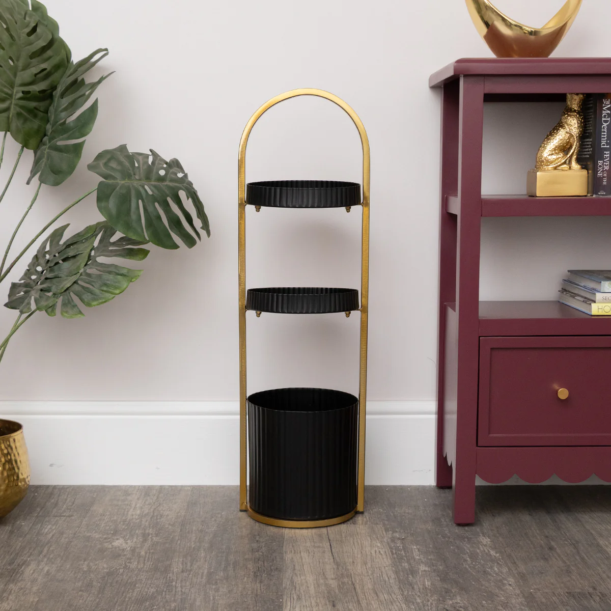 Gold and Black Metal 3 Tiered Storage Caddy - 25cm x 78cm - Image 5