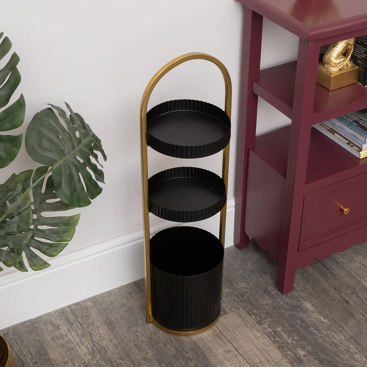Gold and Black Metal 3 Tiered Storage Caddy - 25cm x 78cm - Image 6