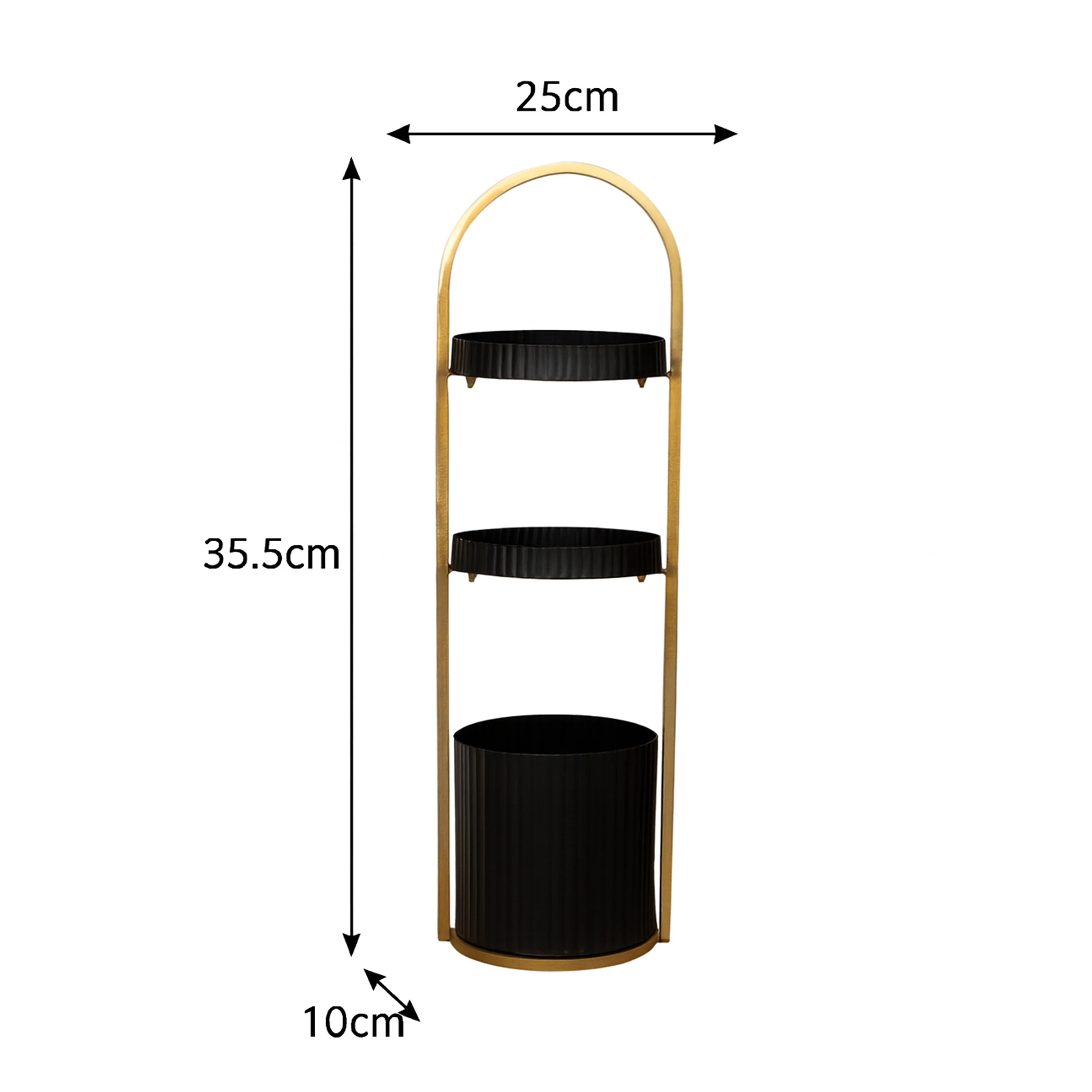 Gold and Black Metal 3 Tiered Storage Caddy - 25cm x 78cm - Image 7