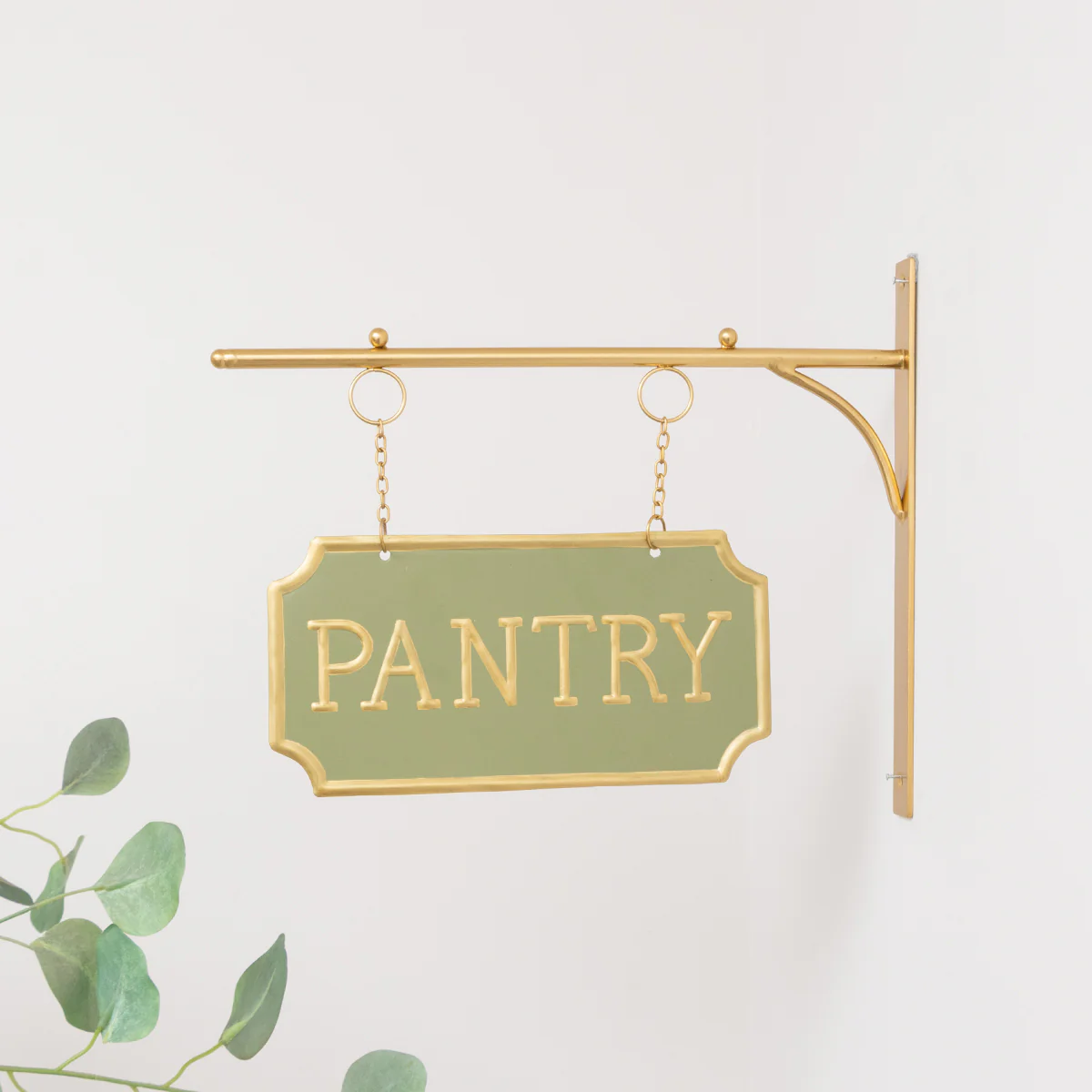 Gold and Sage Green Metal Wall Mounted Hanging Pantry Sign - Image 4