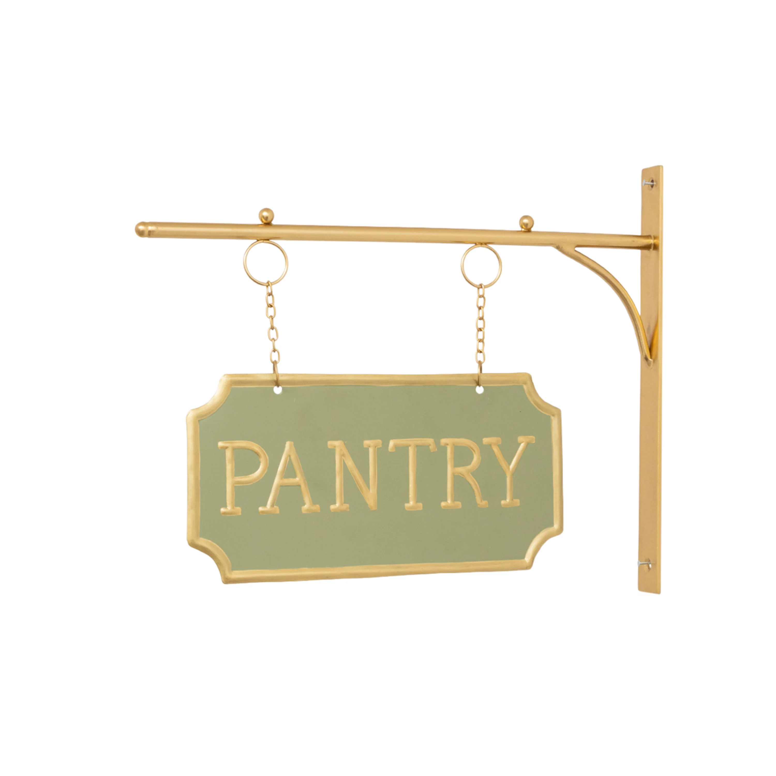 Gold and Sage Green Metal Wall Mounted Hanging Pantry Sign - Image 6