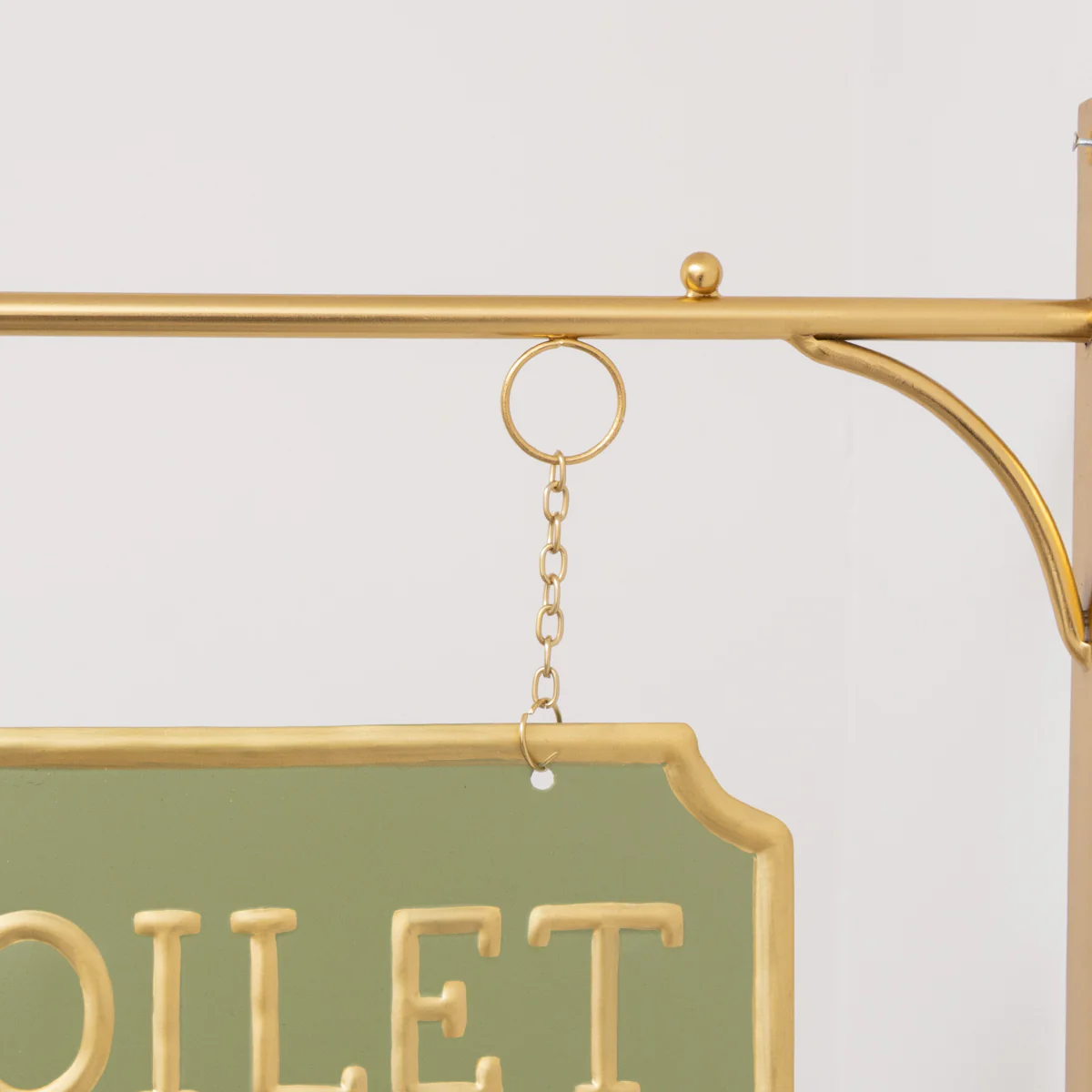 Gold and Sage Green Metal Wall Mounted Hanging Toilet Sign - Image 3