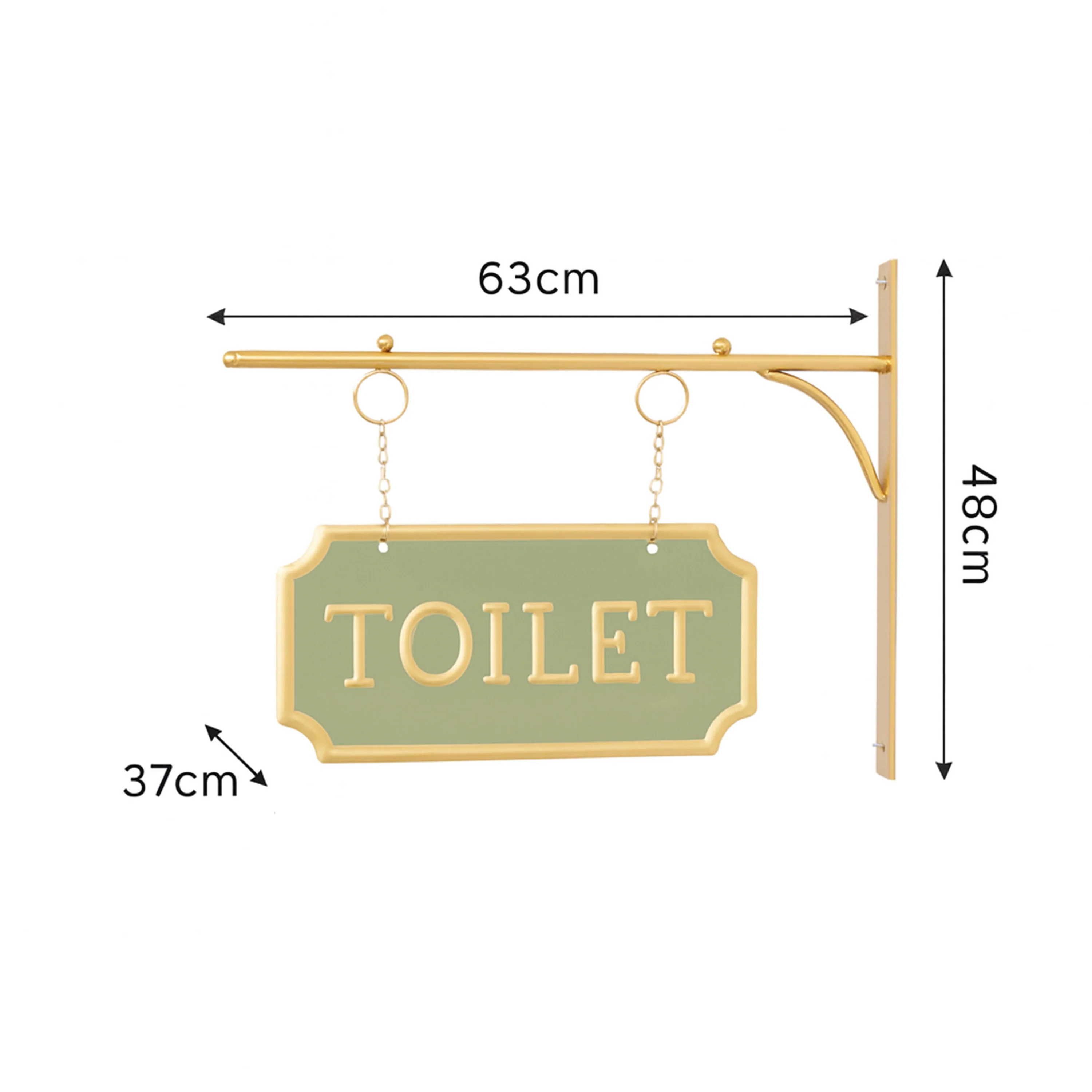 Gold and Sage Green Metal Wall Mounted Hanging Toilet Sign - Image 5