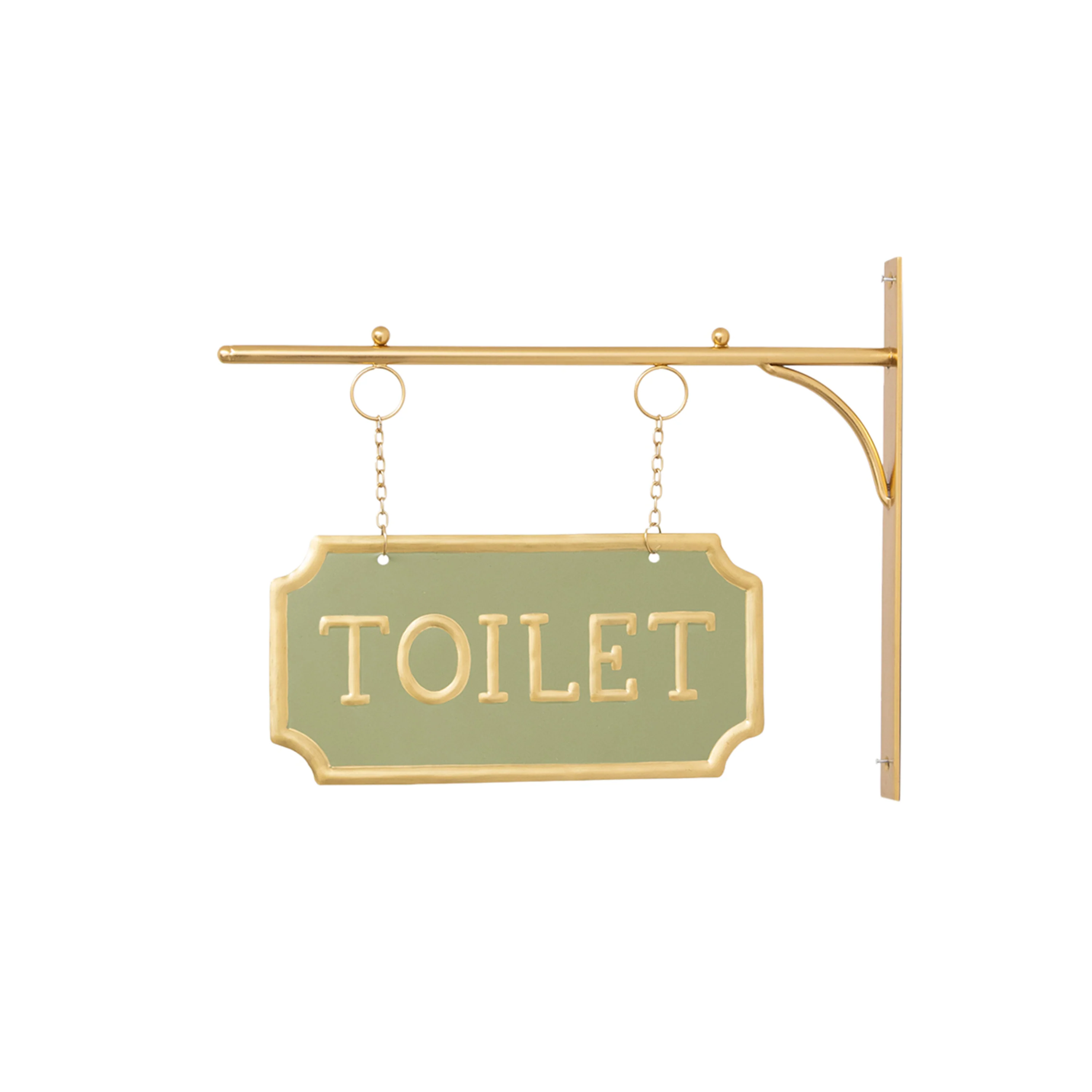 Gold and Sage Green Metal Wall Mounted Hanging Toilet Sign - Image 6