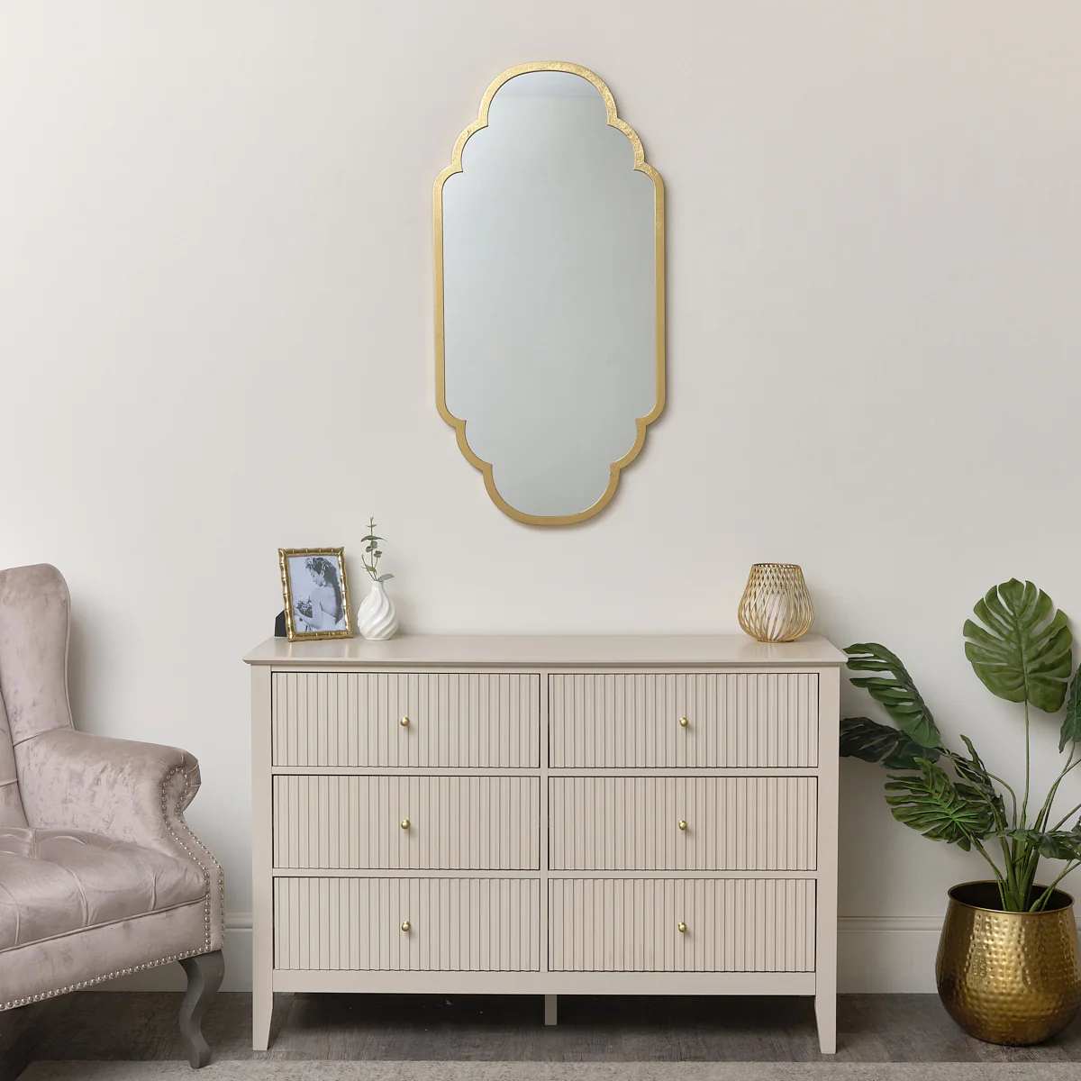 Gold Foiled Curved Scalloped Framed Wall Mirror 50cm x 100cm - Image 5