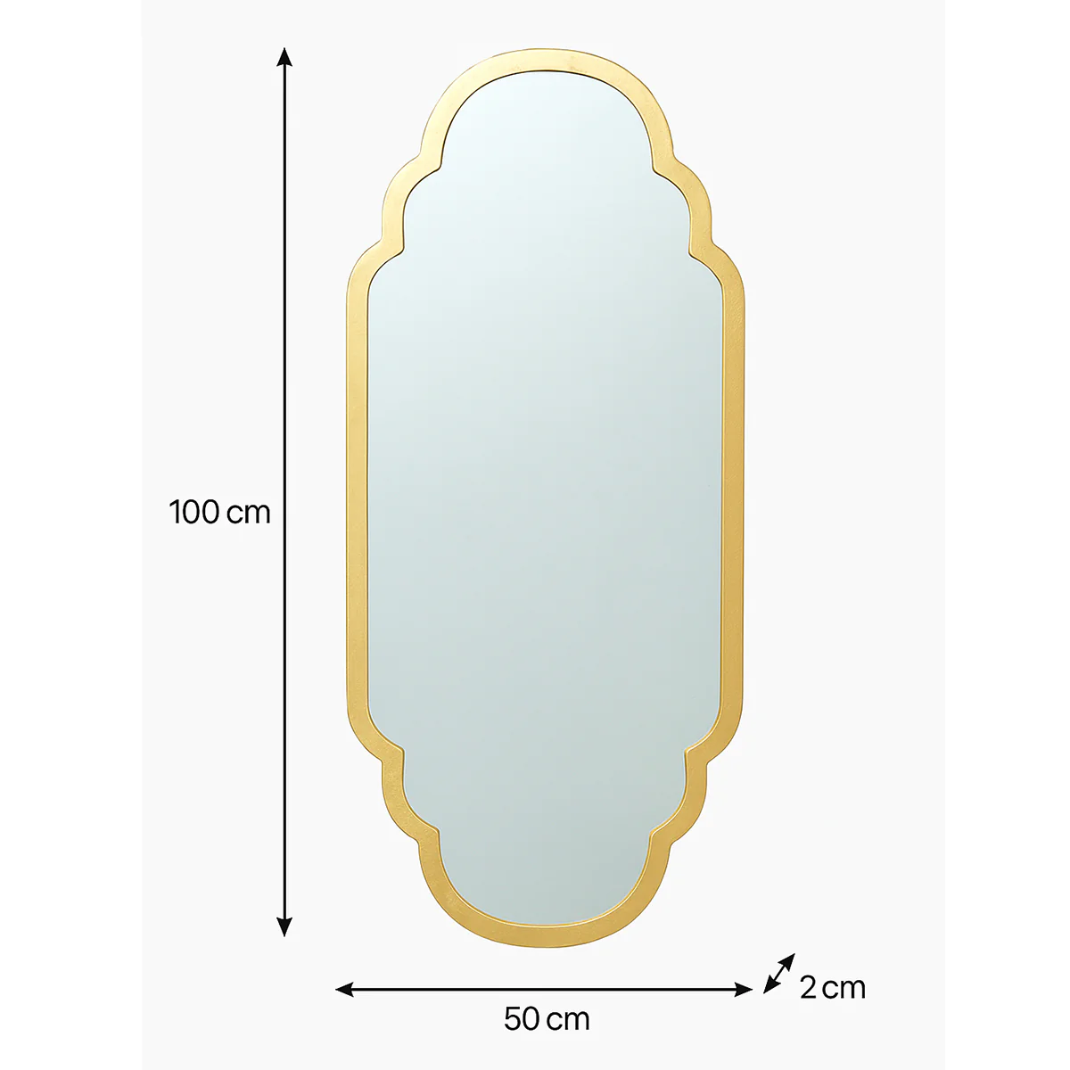 Gold Foiled Curved Scalloped Framed Wall Mirror 50cm x 100cm - Image 7